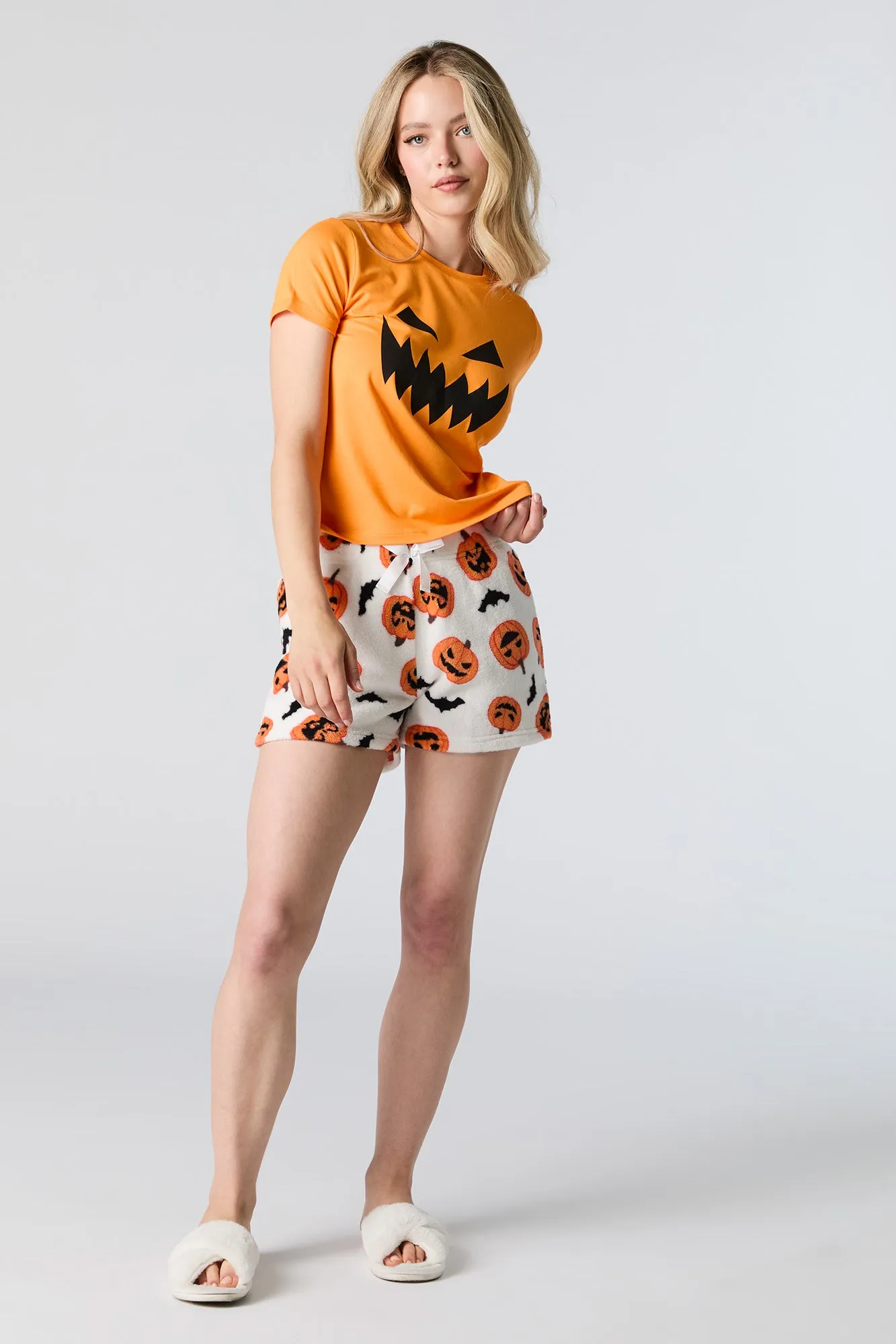 Halloween T-Shirt and Short 2 Piece Pajama Set - Orange sold by Charlotte Russe product image thumbnail 3