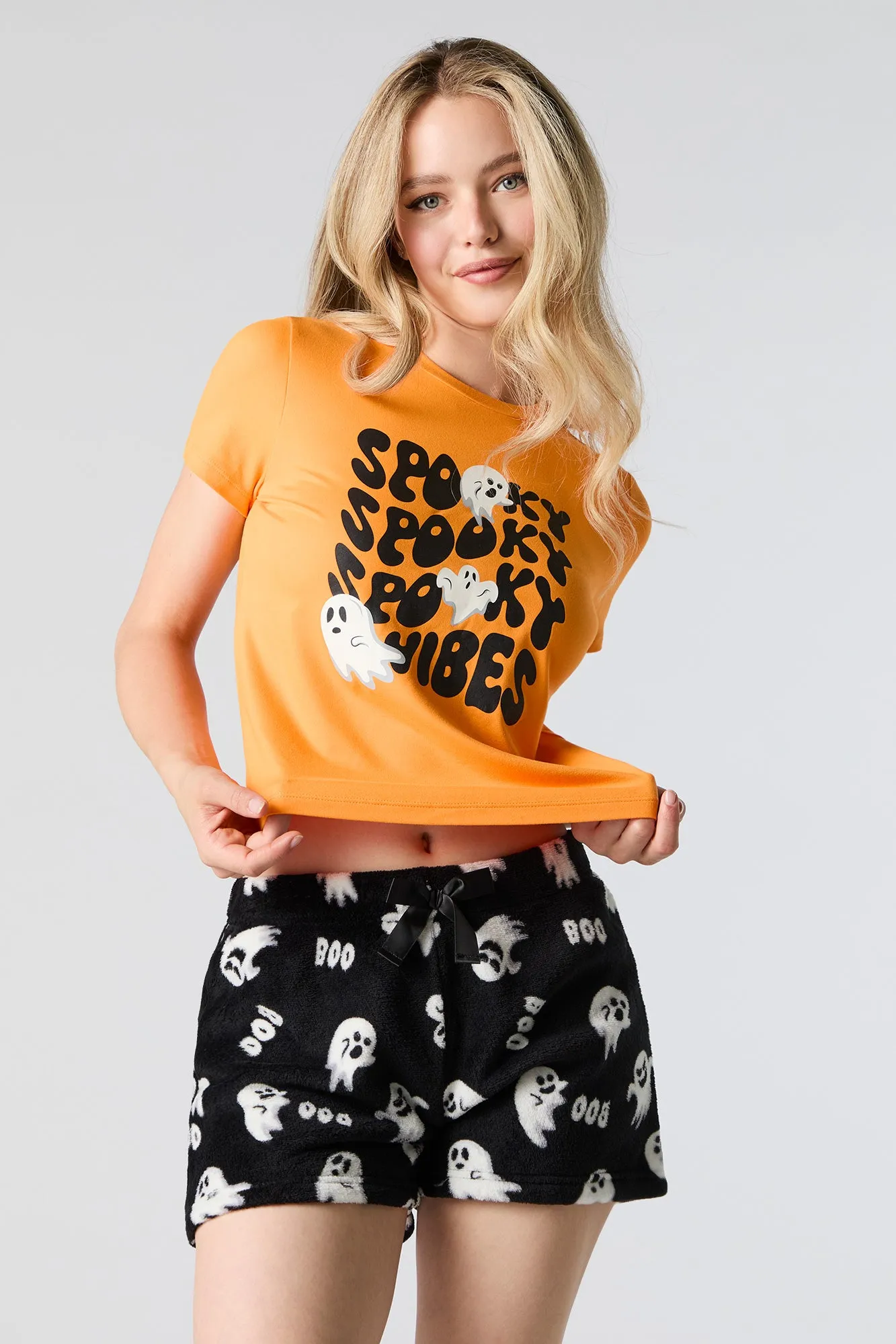 Spooky Vibes T-Shirt and Short 2 Piece Pajama Set sold by Charlotte Russe