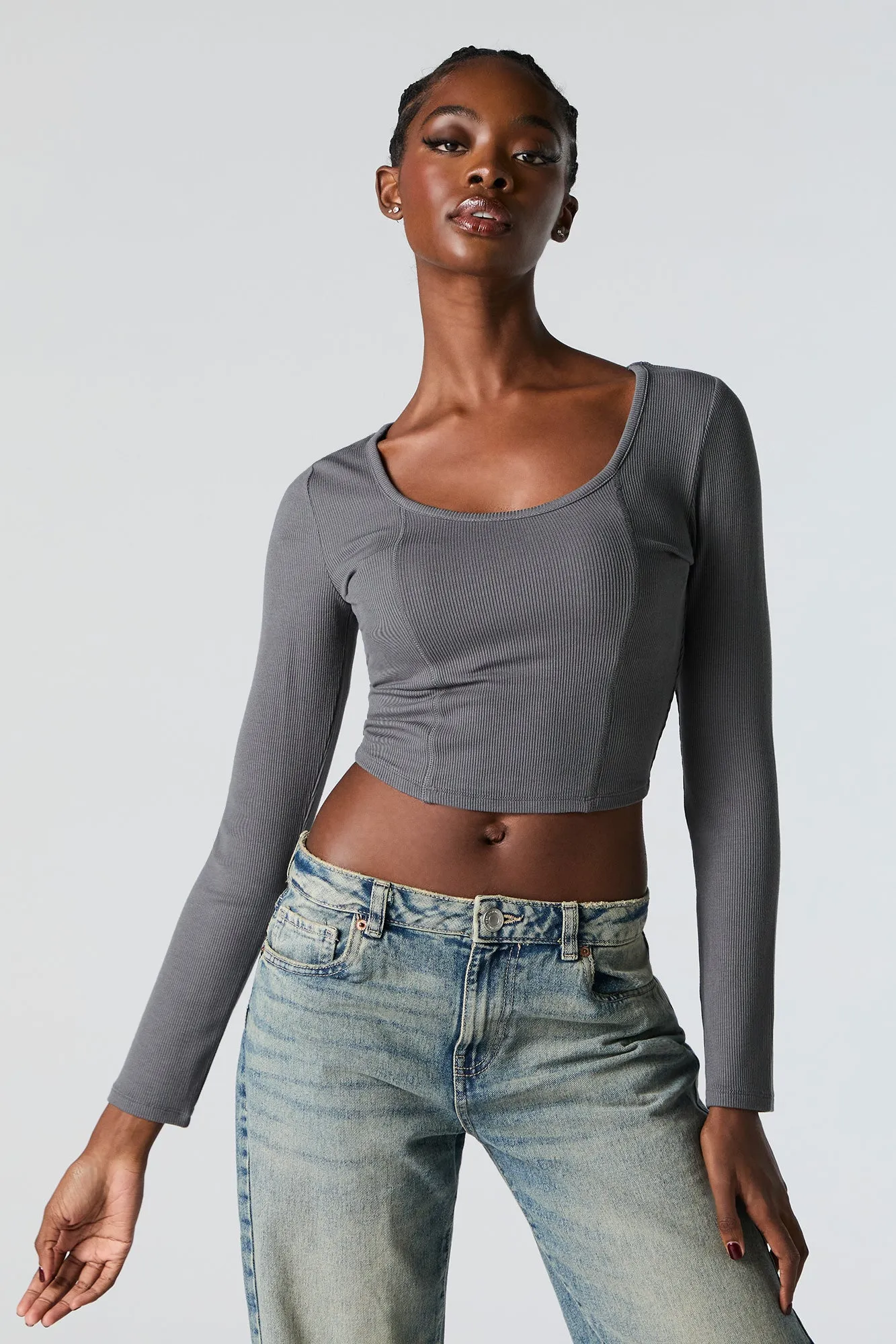 Ribbed Corset Style Long Sleeve Top sold by Charlotte Russe