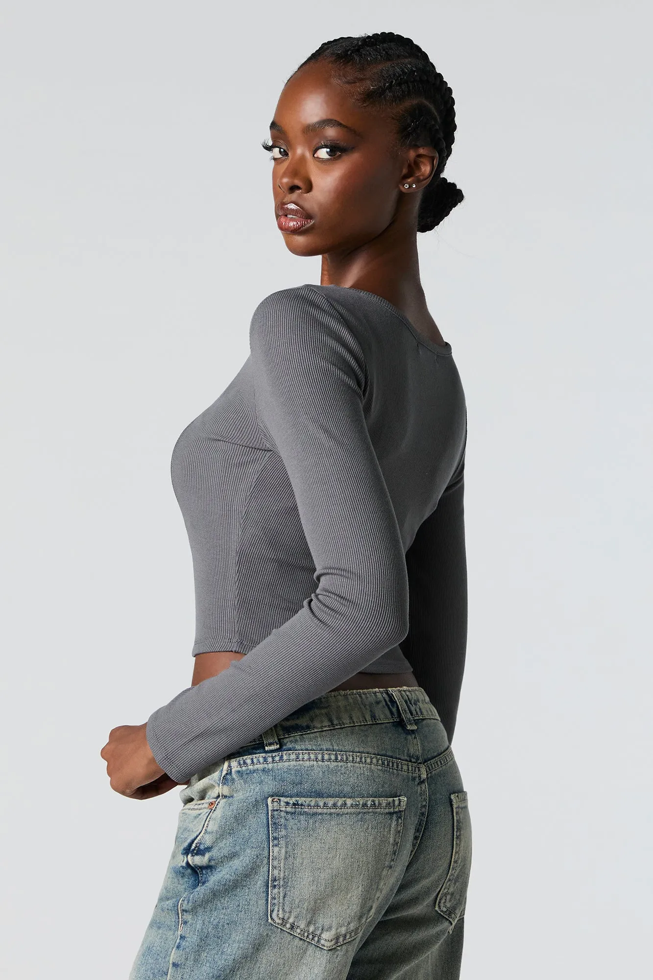 Ribbed Corset Style Long Sleeve Top sold by Charlotte Russe product image thumbnail 2