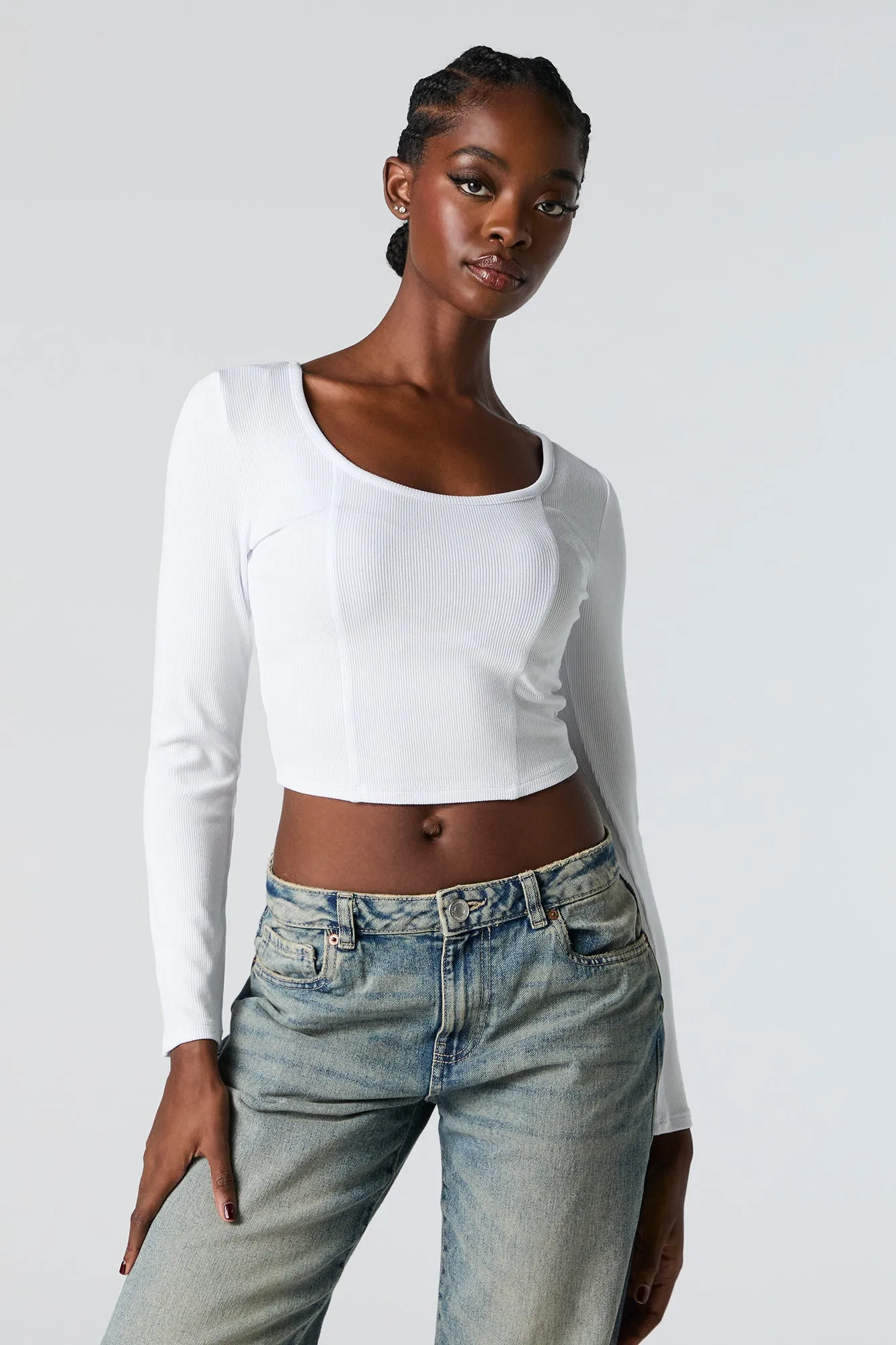 Ribbed Corset Style Long Sleeve Top sold by Charlotte Russe product image thumbnail 4