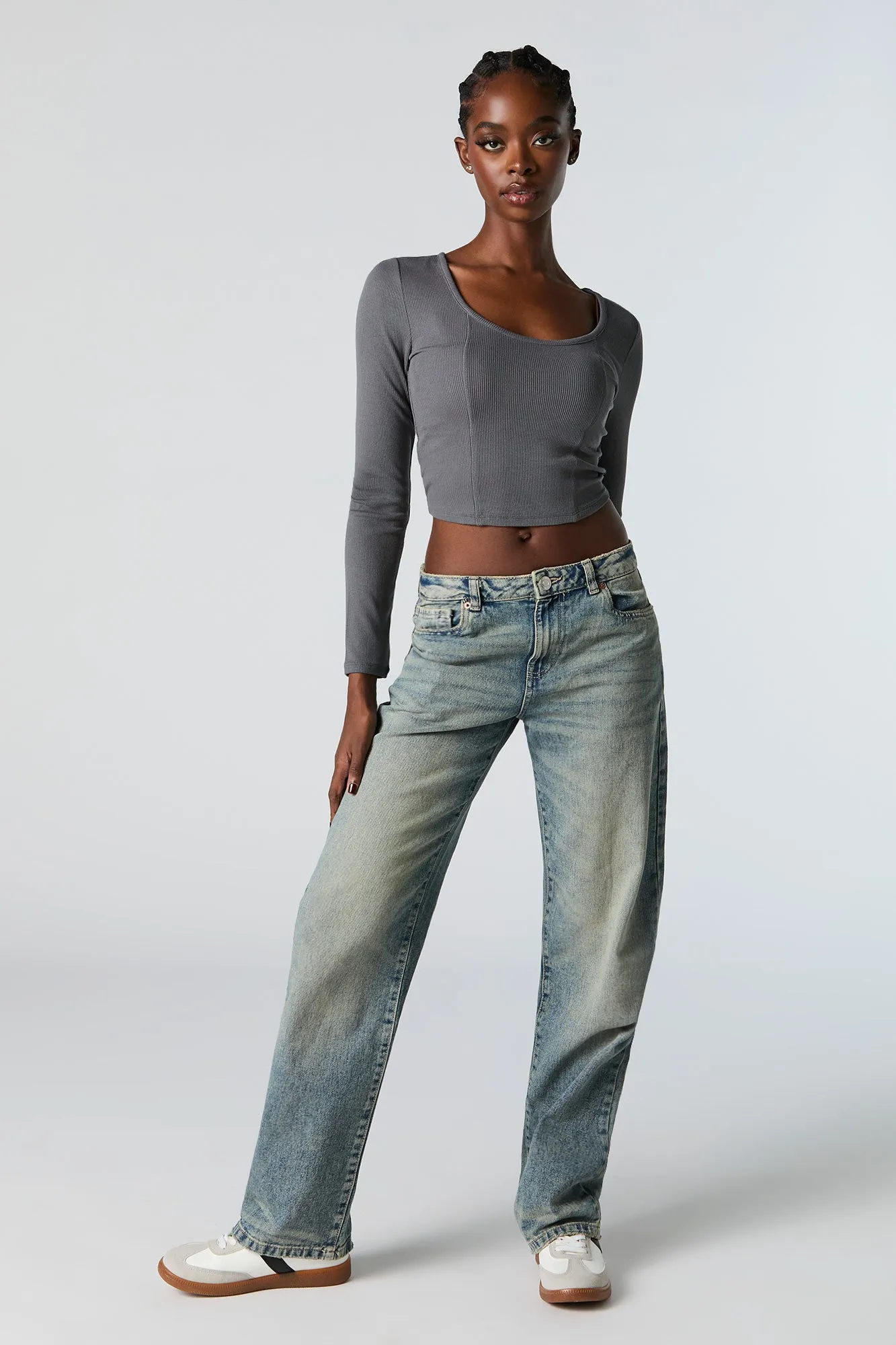 Ribbed Corset Style Long Sleeve Top sold by Charlotte Russe product image thumbnail 3