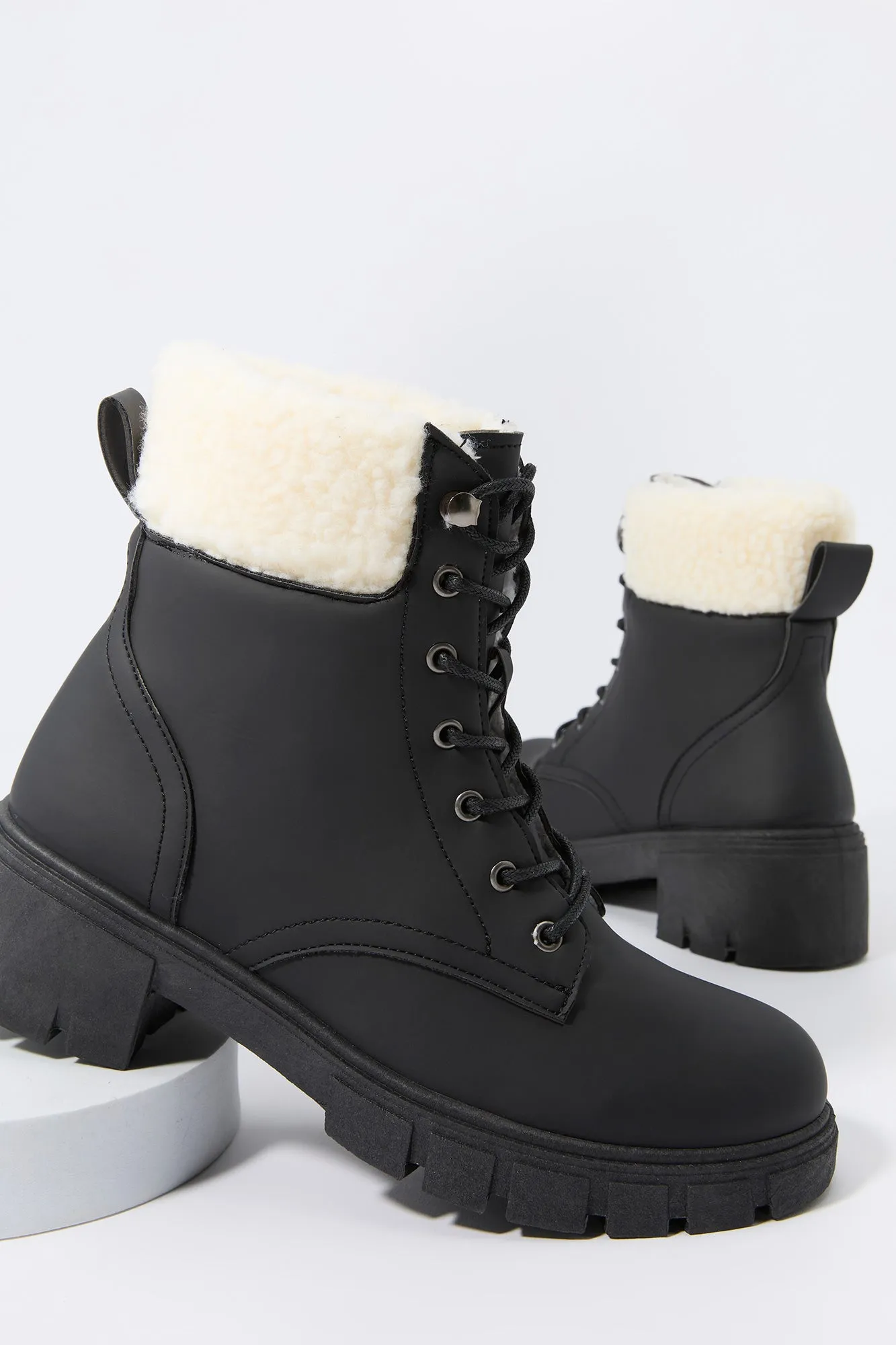 Faux Fur Collared Lace Up Lug Boot sold by Charlotte Russe product image thumbnail 2