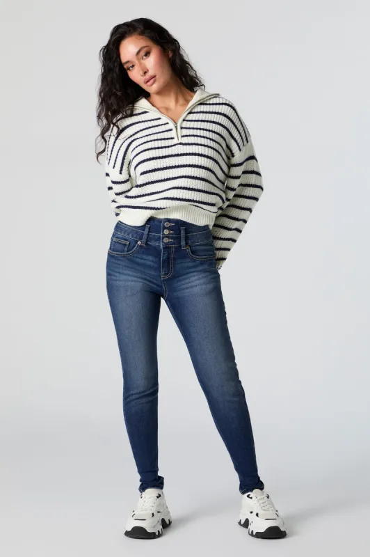 Dark Wash Stacked Waist Skinny Jean sold by Charlotte Russe