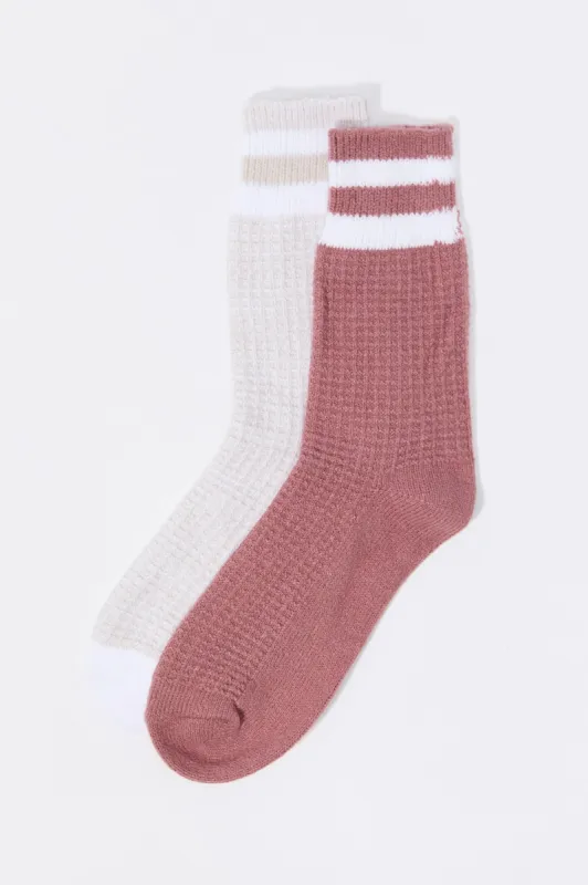 Waffle Knit Striped Crew Socks (2 Pack) sold by Charlotte Russe