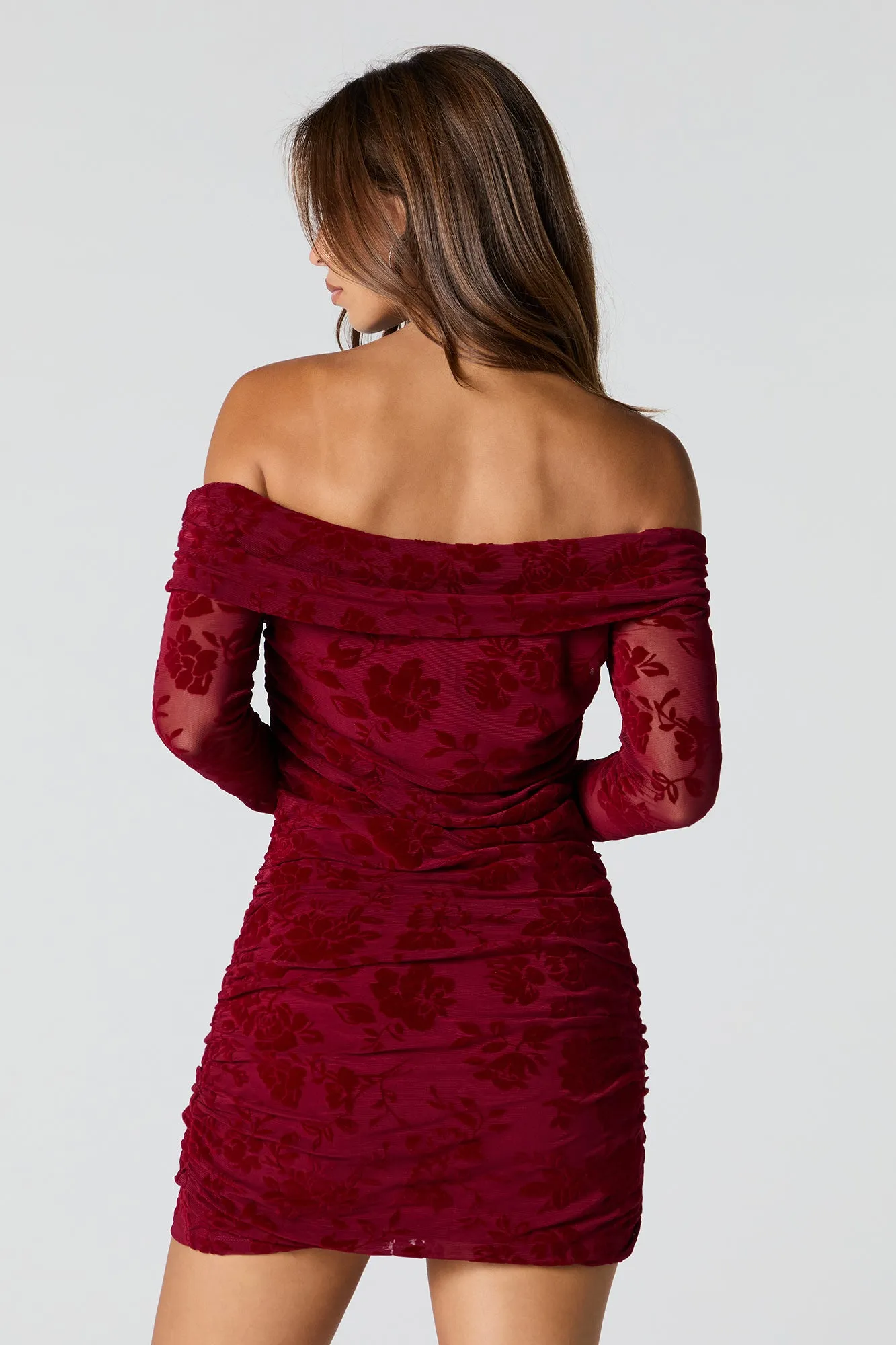 Floral Mesh Off Shoulder Long Sleeve Mini Dress sold by Charlotte Russe product image thumbnail 4