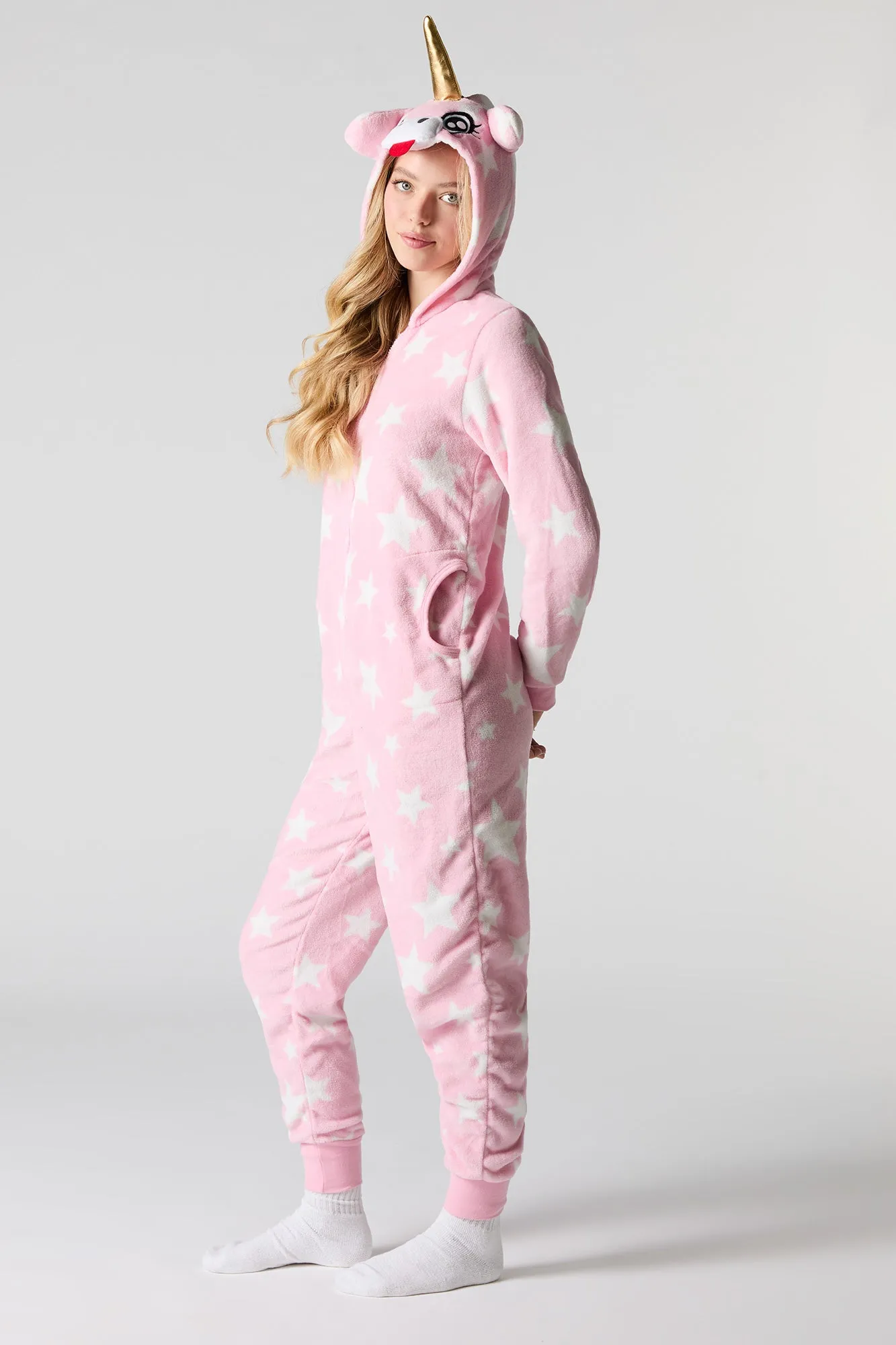 3D Unicorn Star Print Plush Onesie sold by Charlotte Russe product image thumbnail 3