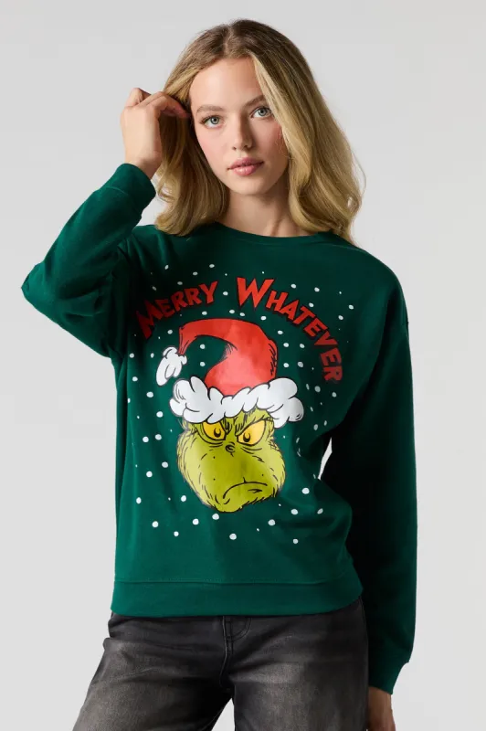 Merry Whatever Graphic Fleece Christmas Sweatshirt sold by Charlotte Russe