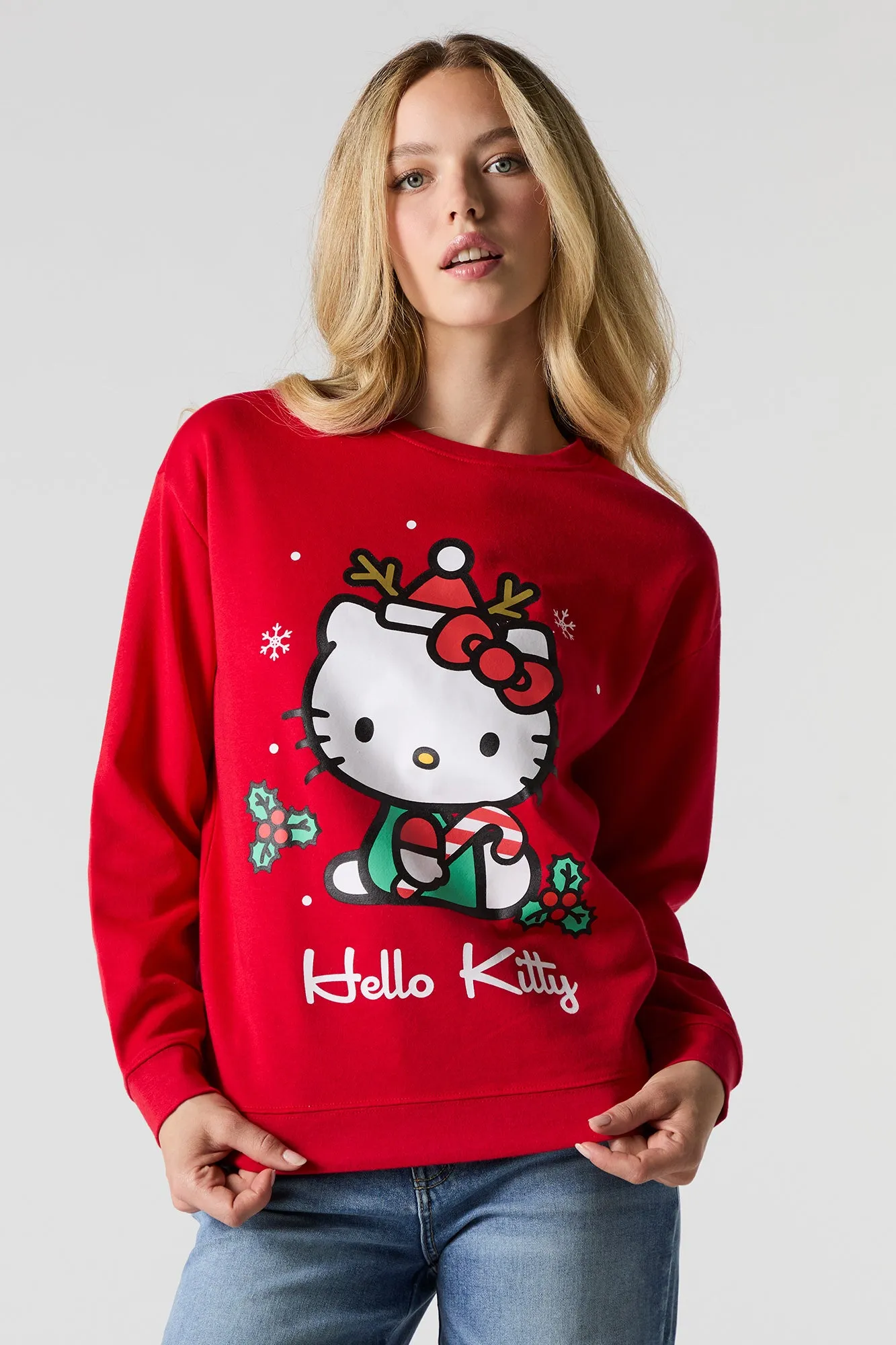 Reindeer Hello Kitty Graphic Fleece Christmas Sweatshirt sold by Charlotte Russe