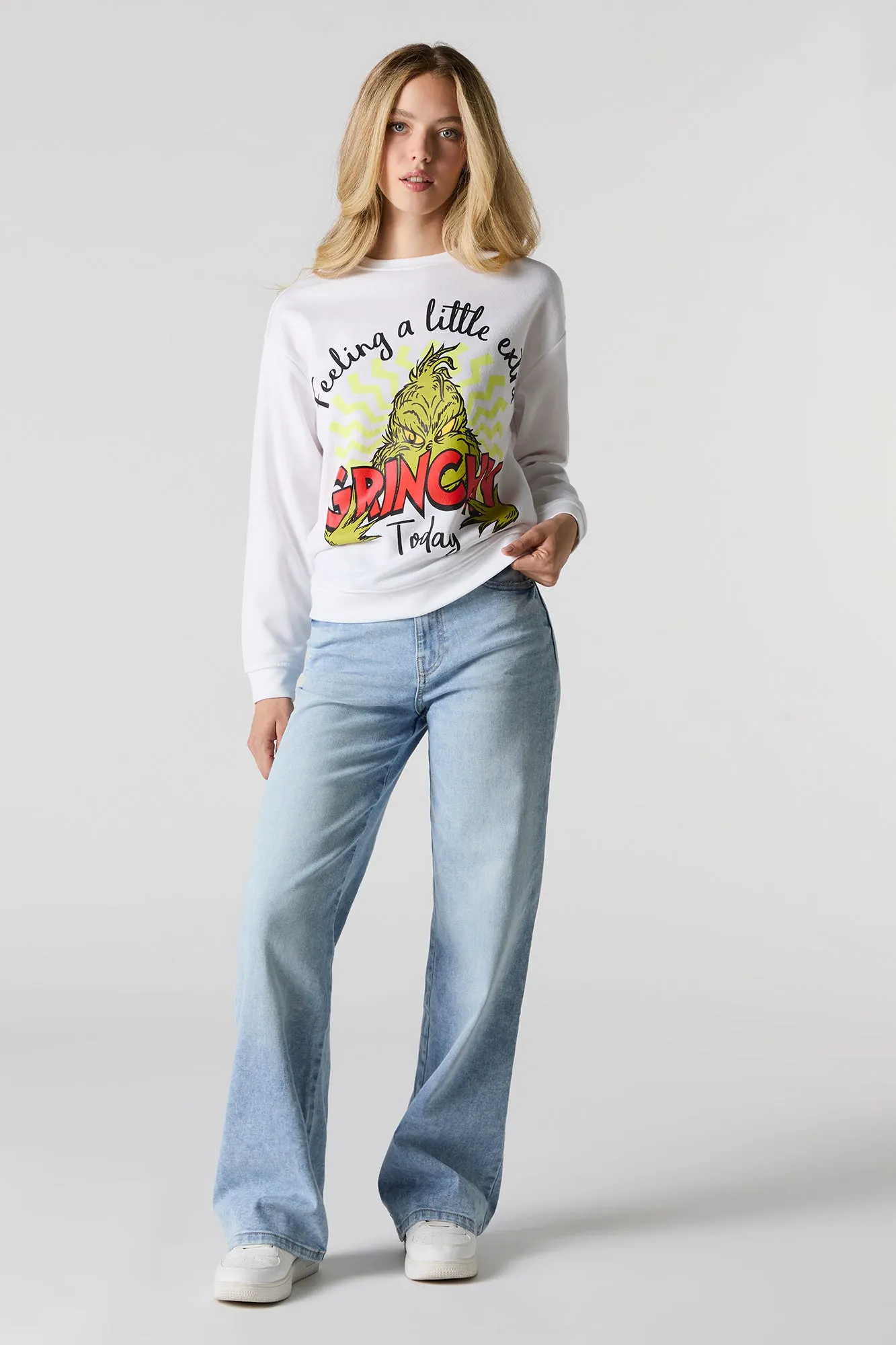 Feeling Extra Grinchy Graphic Fleece Christmas Sweatshirt sold by Charlotte Russe product image thumbnail 3