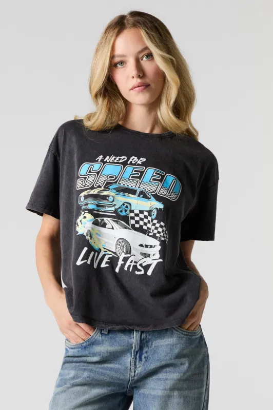 Need for Speed Graphic Washed Boyfriend T-Shirt sold by Charlotte Russe