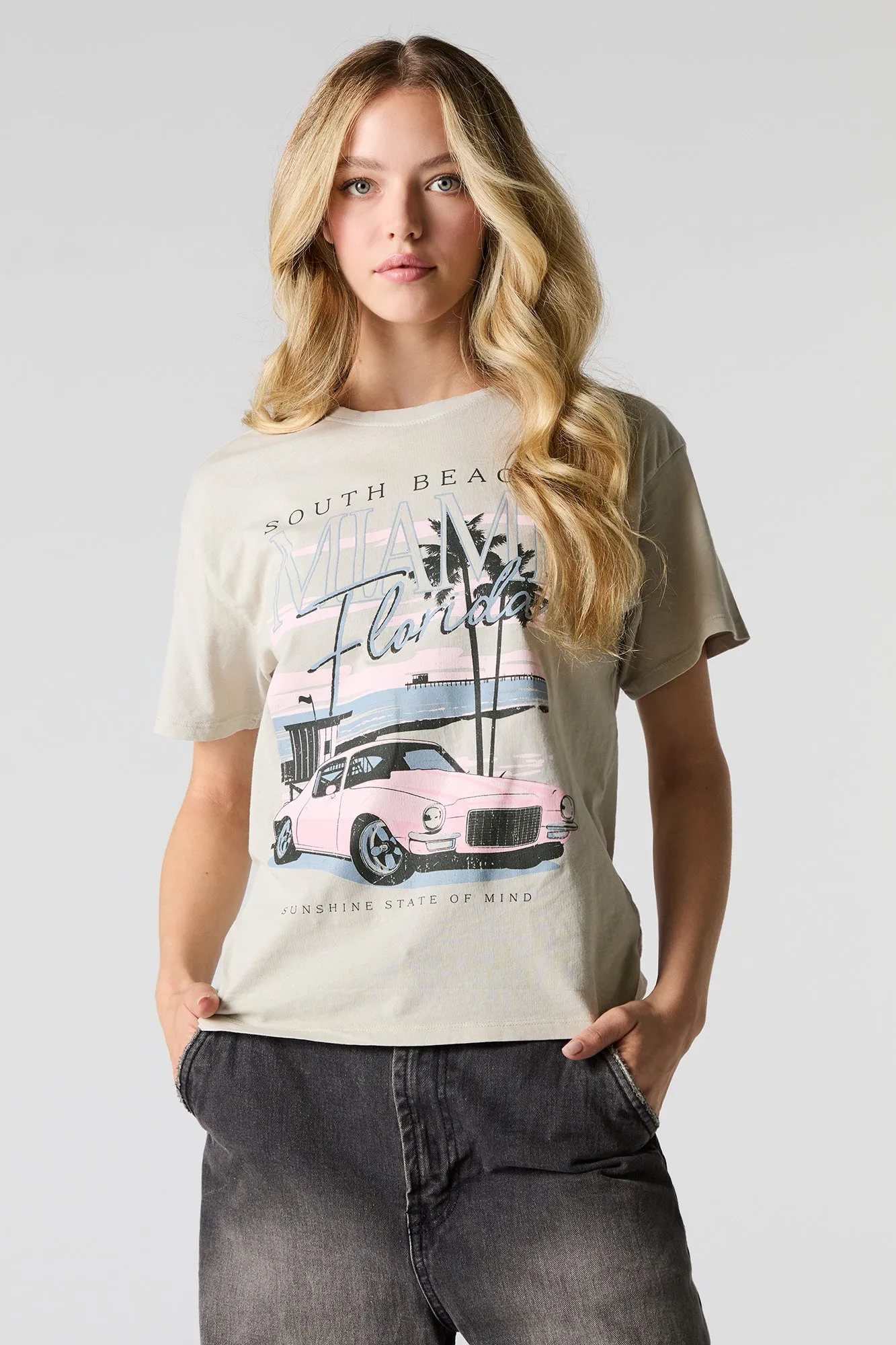 South Beach Miami Graphic Boyfriend T-Shirt sold by Charlotte Russe