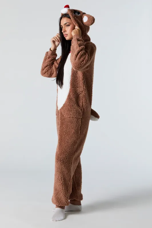 3D Rudolph Sherpa Onesie sold by Charlotte Russe