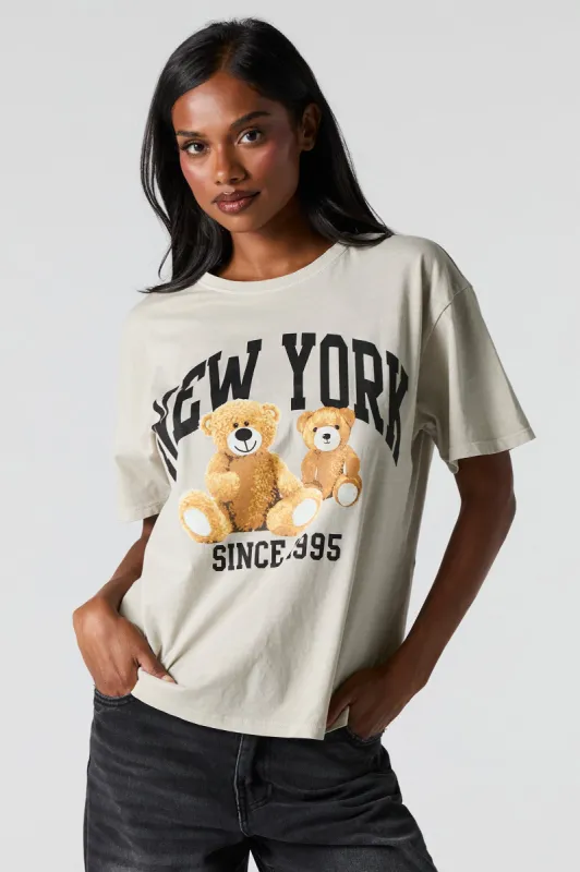 New York Teddy Bear Graphic Washed Boyfriend T-Shirt sold by Charlotte Russe