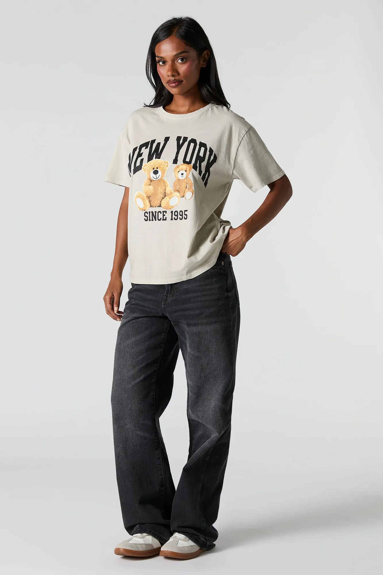 New York Teddy Bear Graphic Washed Boyfriend T-Shirt sold by Charlotte Russe product image thumbnail 2