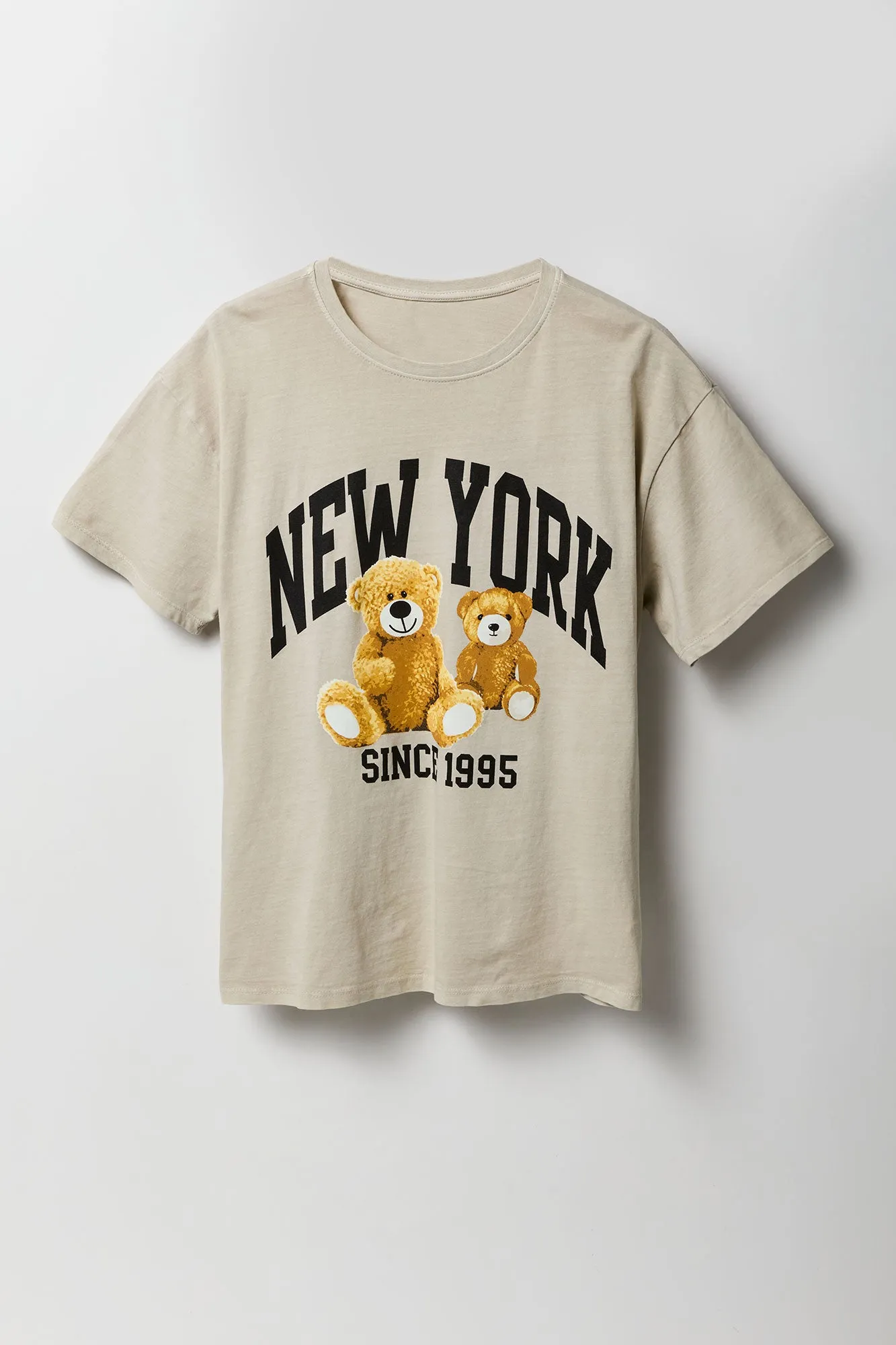 New York Teddy Bear Graphic Washed Boyfriend T-Shirt sold by Charlotte Russe product image thumbnail 4