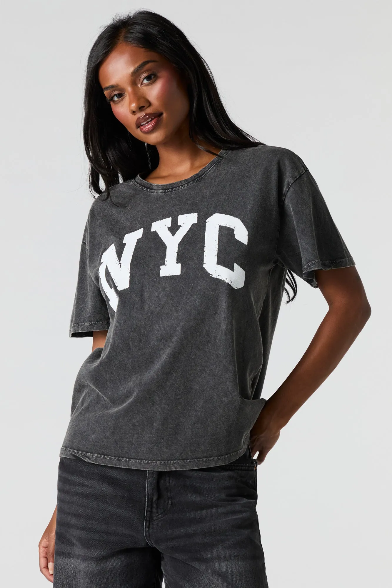NYC Graphic Washed Boyfriend T-Shirt sold by Charlotte Russe