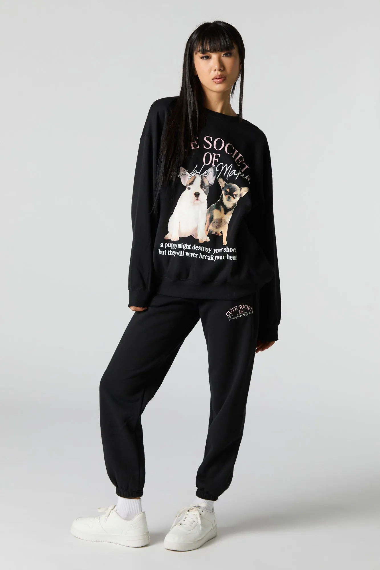 Cutesy Graphic Fleece Jogger sold by Charlotte Russe product image thumbnail 5