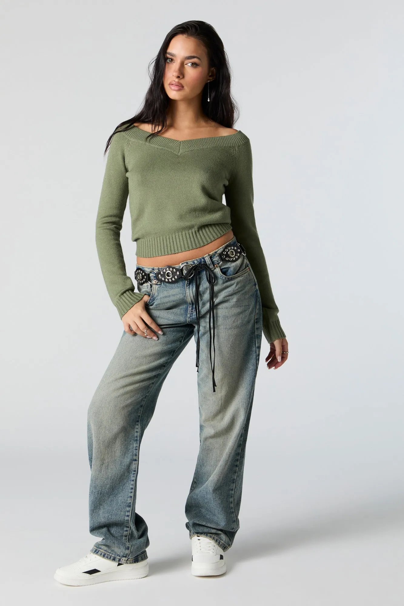 V-Neck Off Shoulder Sweater sold by Charlotte Russe product image thumbnail 3