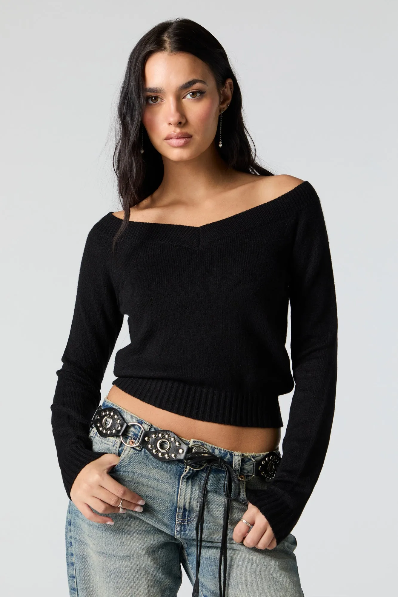 V-Neck Off Shoulder Sweater sold by Charlotte Russe product image thumbnail 5