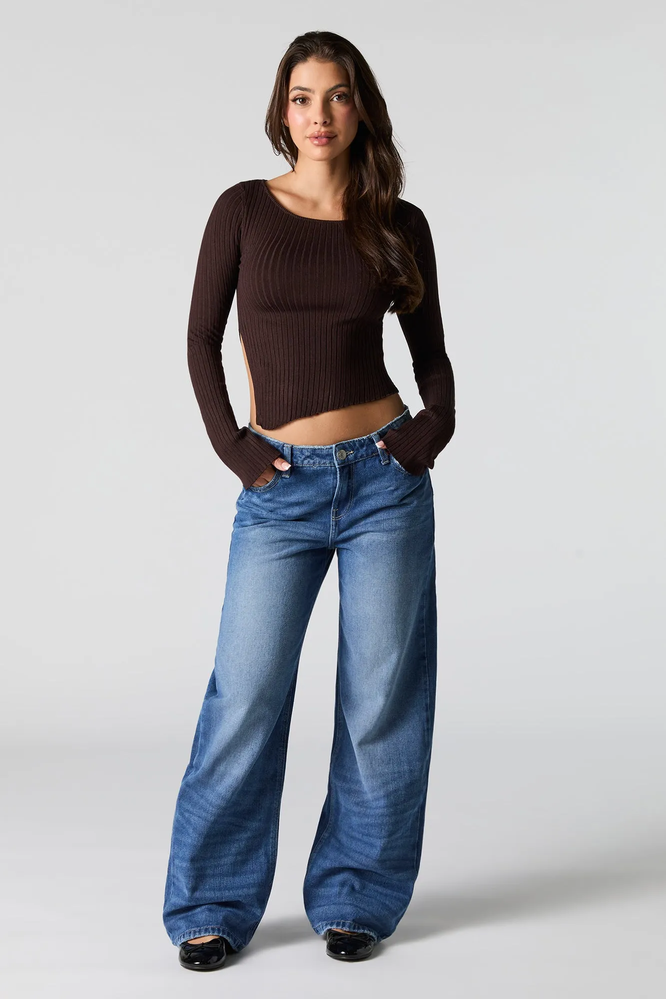 Asymmetrical Split Hem Ribbed Knit Sweater sold by Charlotte Russe product image thumbnail 3