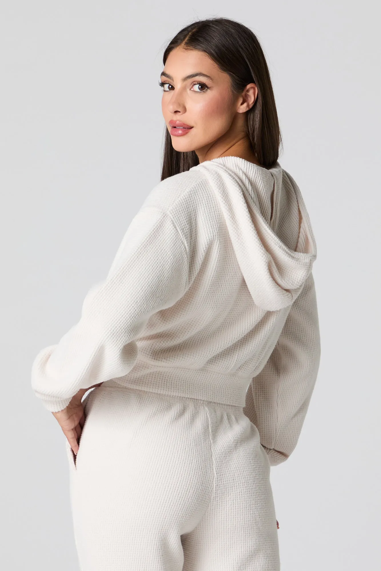 Waffle Knit Cropped Zip-Up Hoodie sold by Charlotte Russe product image thumbnail 2