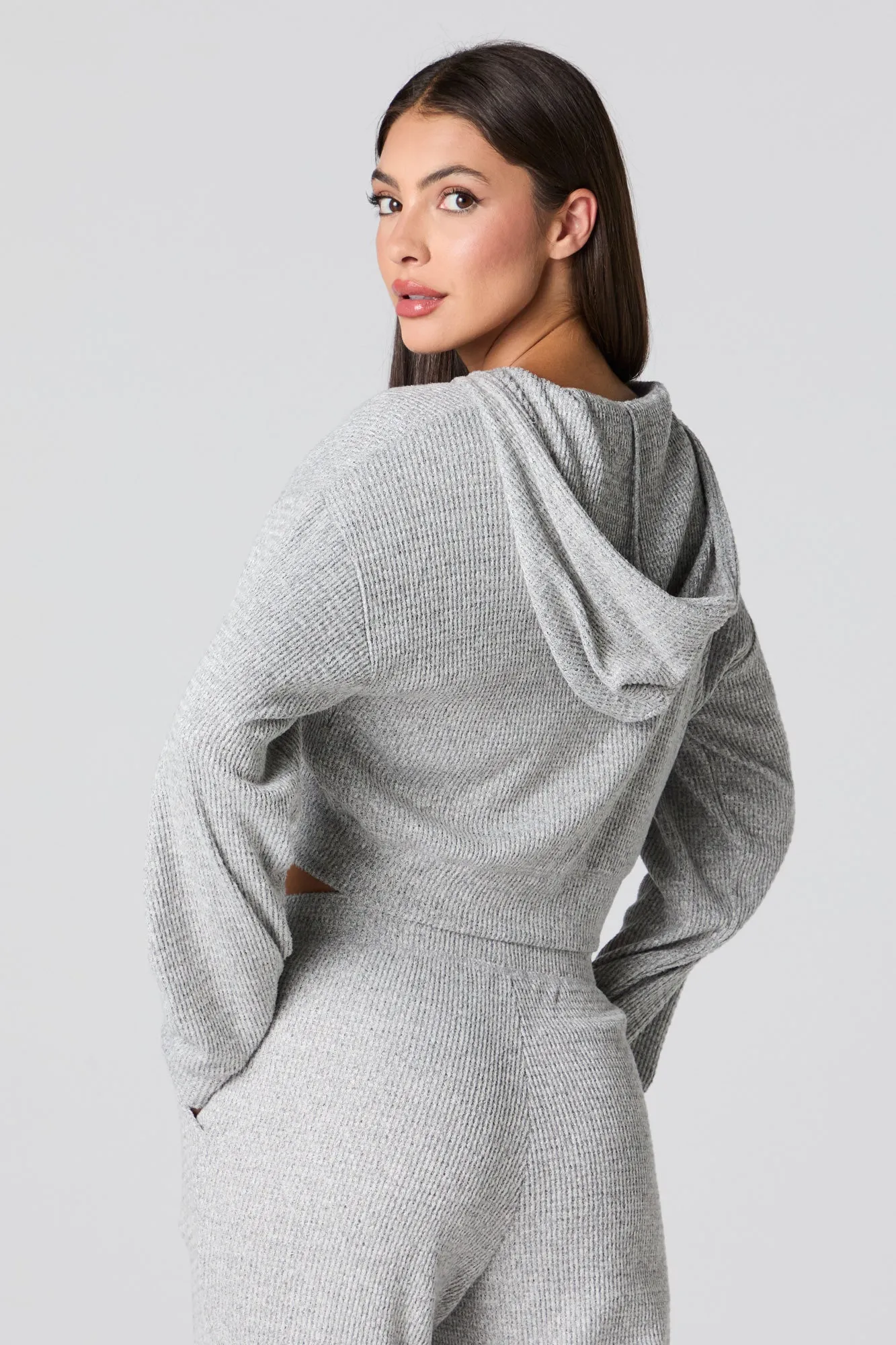 Waffle Knit Cropped Zip-Up Hoodie sold by Charlotte Russe product image thumbnail 5