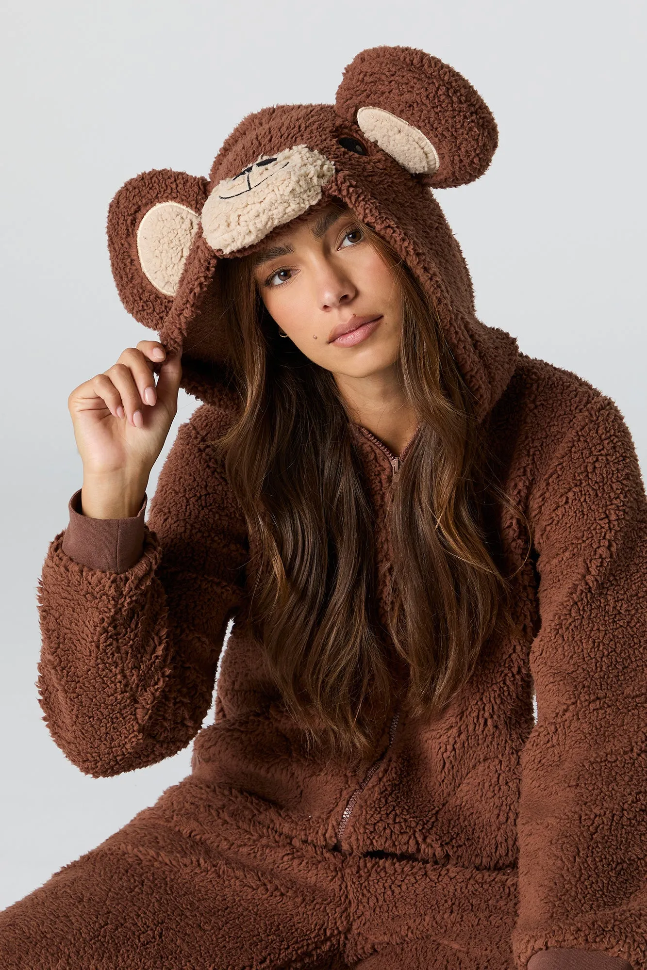 3D Bear Sherpa Onesie sold by Charlotte Russe