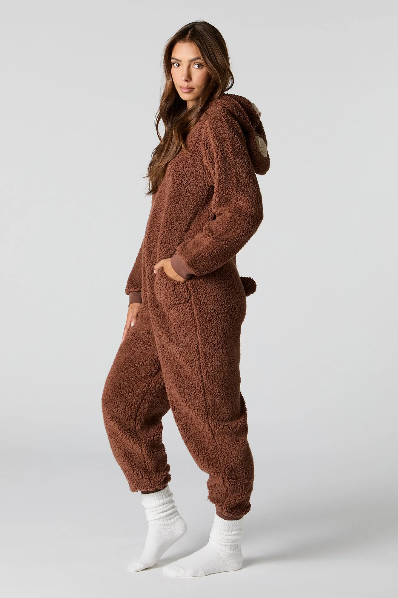3D Bear Sherpa Onesie sold by Charlotte Russe product image thumbnail 3