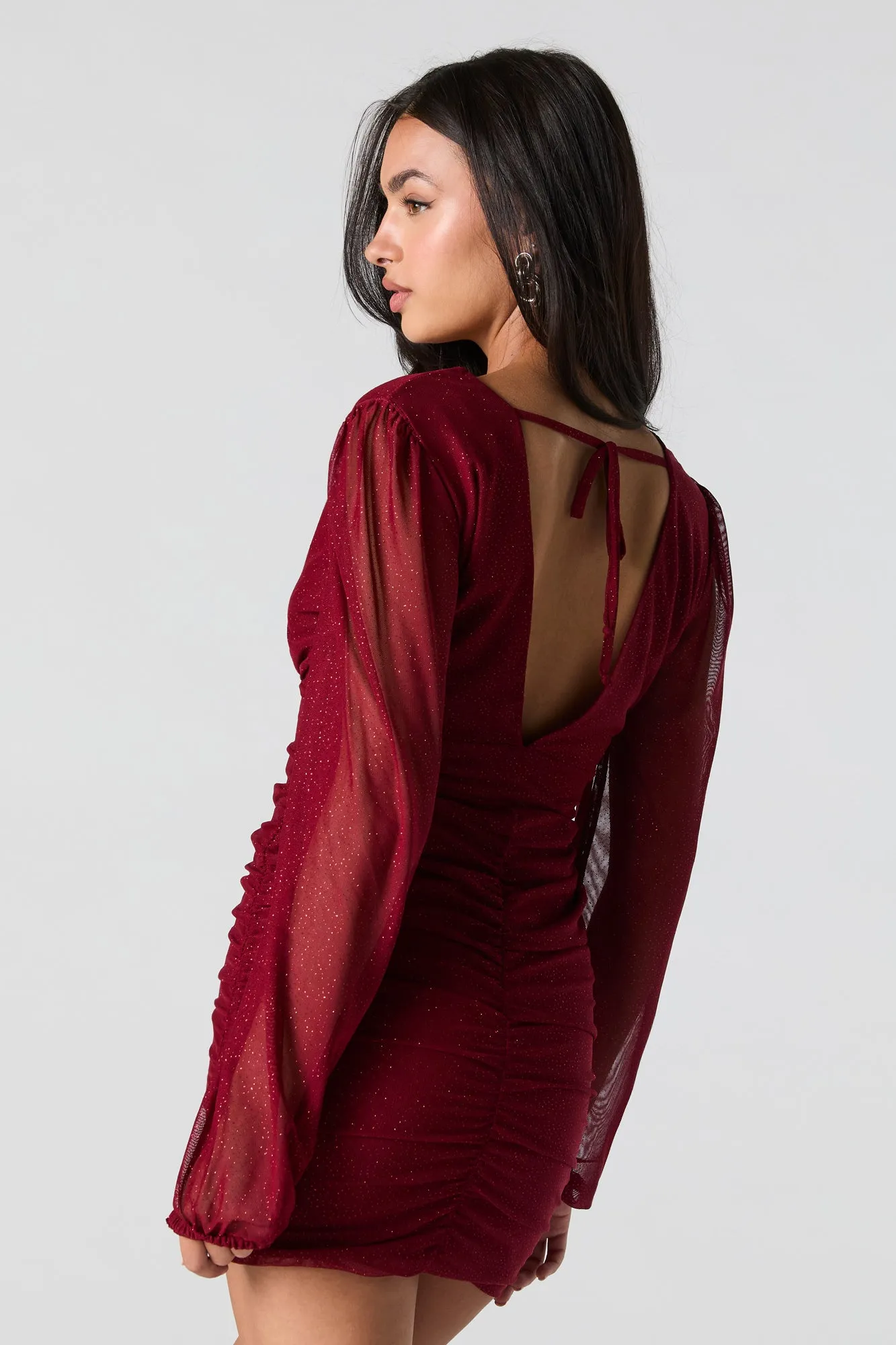 Sparkle Mesh Plunging Ruched Mini Dress sold by Charlotte Russe product image thumbnail 2