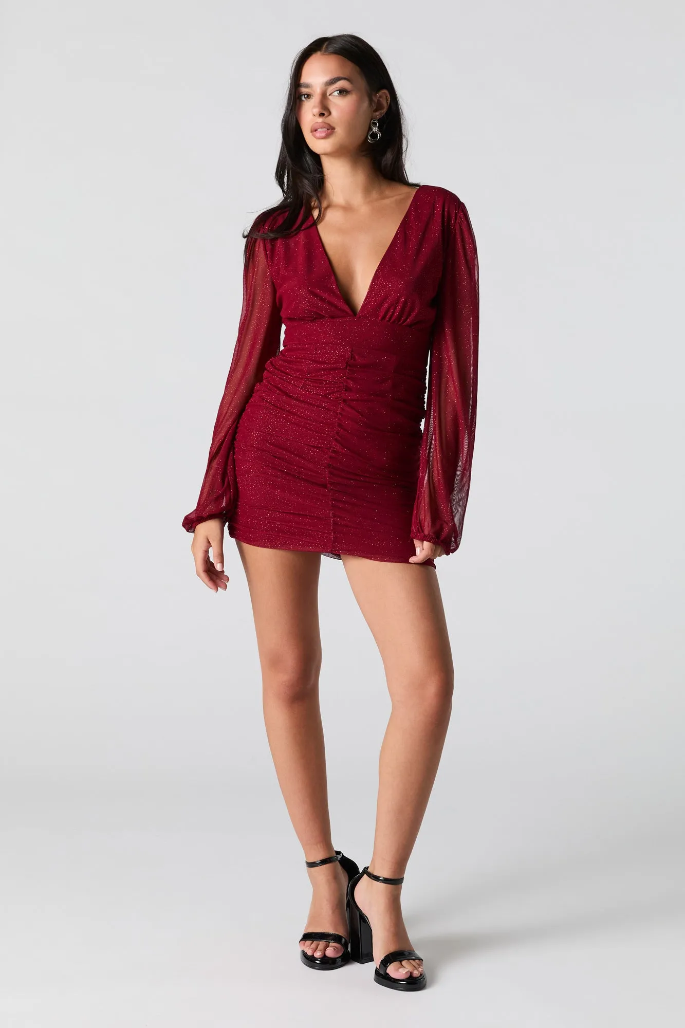 Sparkle Mesh Plunging Ruched Mini Dress sold by Charlotte Russe product image thumbnail 3