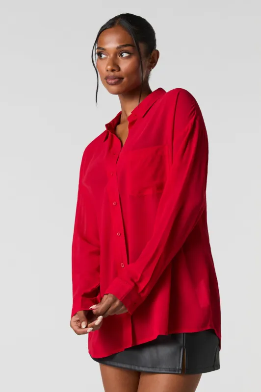 Oversized Chiffon Button-Up Top sold by Charlotte Russe