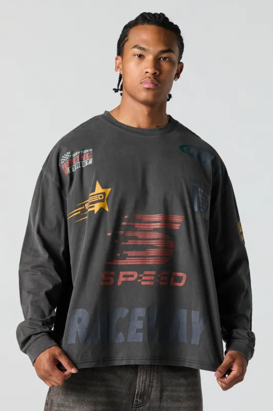 Speed Graphic Washed Long Sleeve Top sold by Charlotte Russe