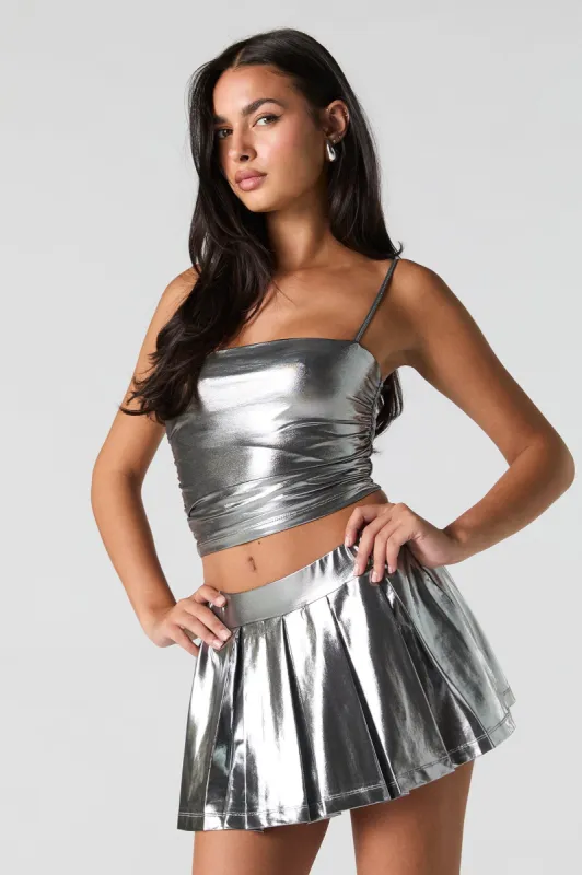 Metallic Pleated Mini Skort sold by Charlotte Russe