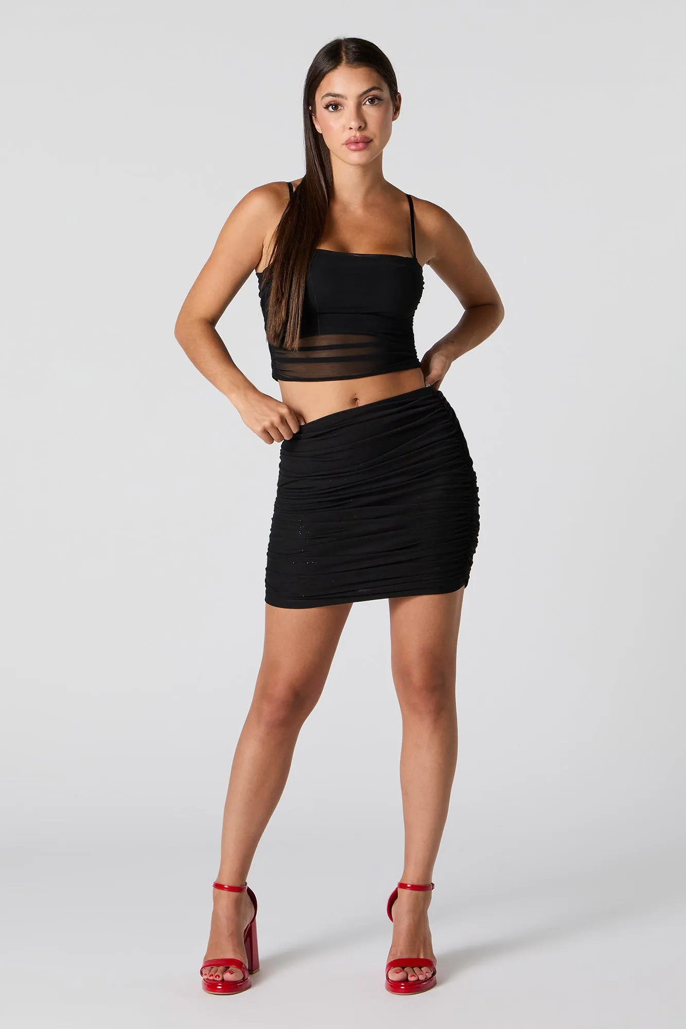 Sparkle Mesh Ruched Mini Skirt sold by Charlotte Russe product image thumbnail 3
