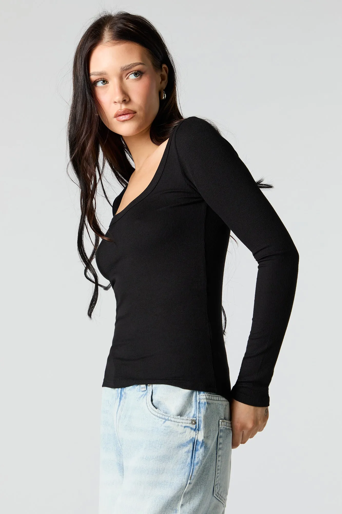 Ribbed Scoop Neck Long Sleeve Top sold by Charlotte Russe product image thumbnail 4