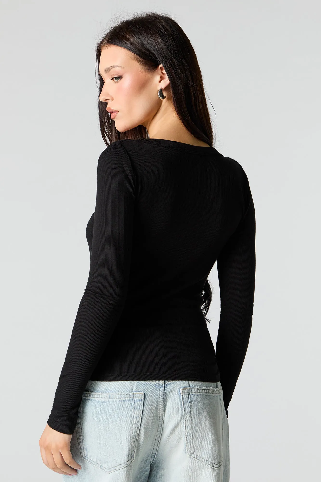 Ribbed Scoop Neck Long Sleeve Top sold by Charlotte Russe product image thumbnail 5
