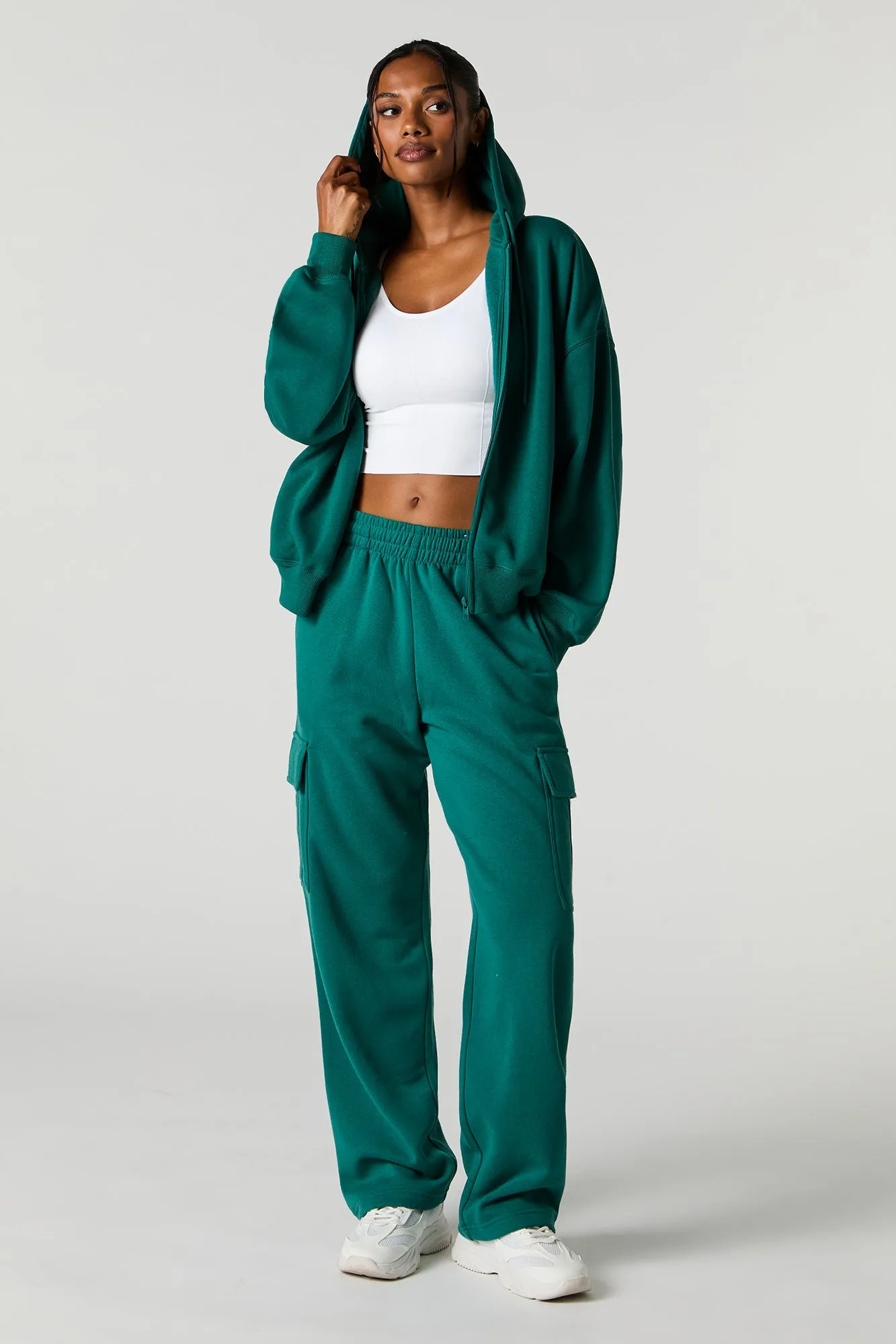 Solid Wide Leg Fleece Cargo Sweatpant sold by Charlotte Russe