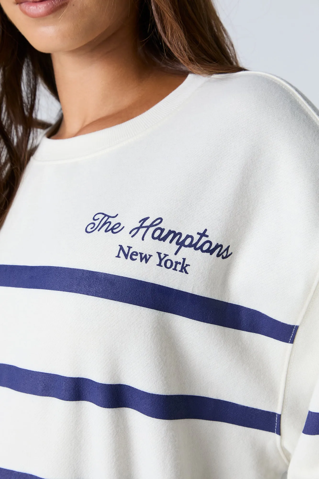 The Hamptons Graphic Striped Fleece Sweatshirt sold by Charlotte Russe product image thumbnail 4