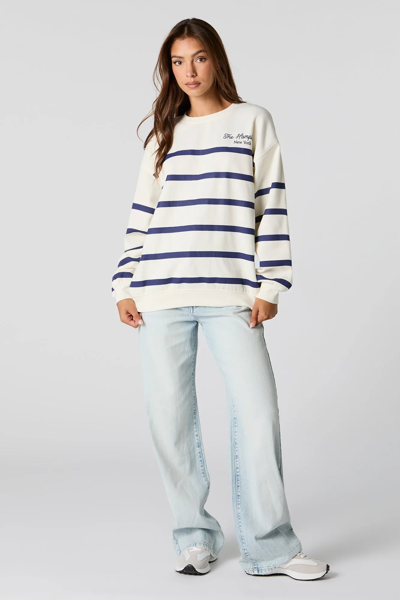 The Hamptons Graphic Striped Fleece Sweatshirt sold by Charlotte Russe product image thumbnail 3