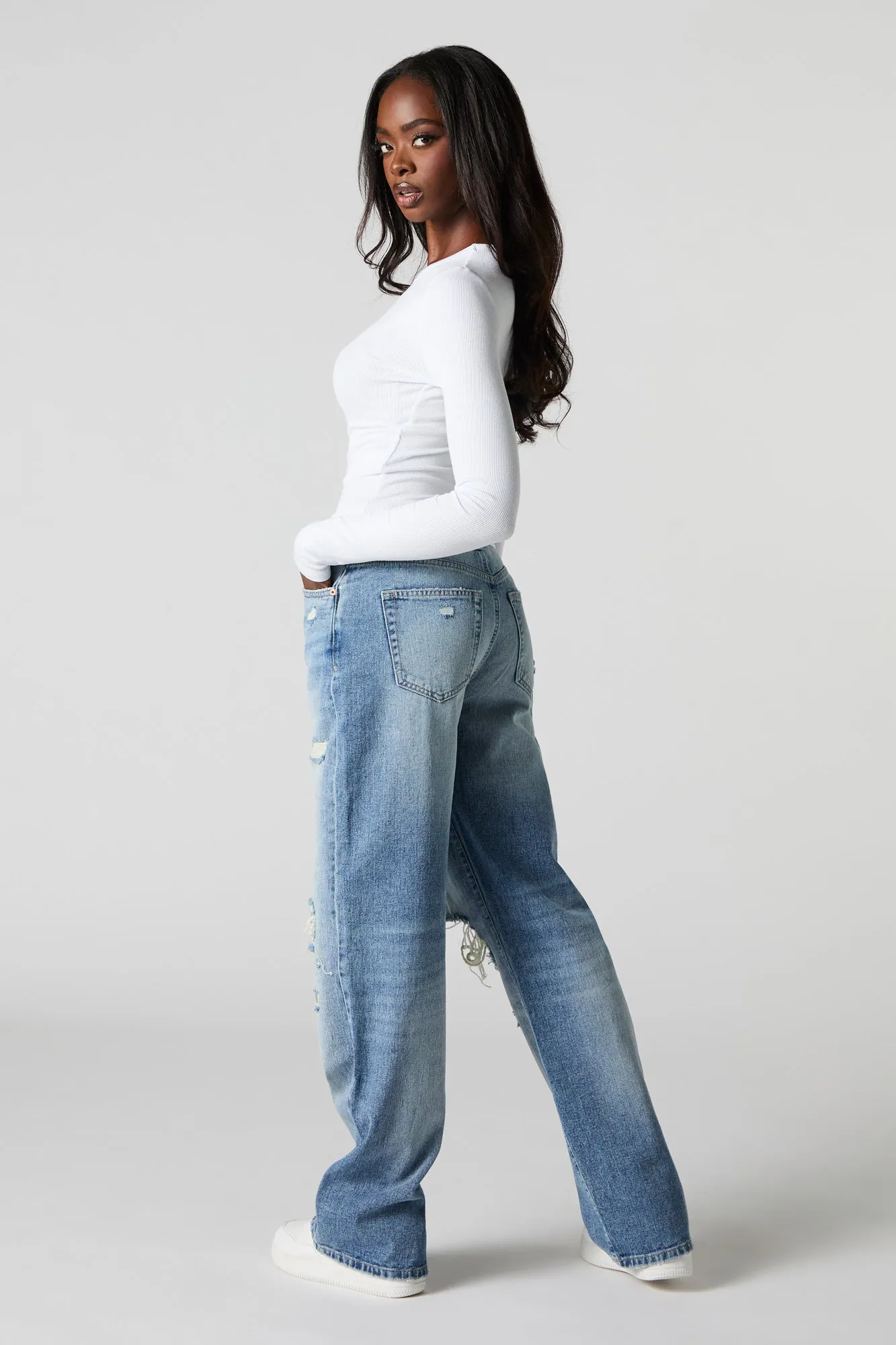Distressed High Rise Wide Leg Jean sold by Charlotte Russe product image thumbnail 3