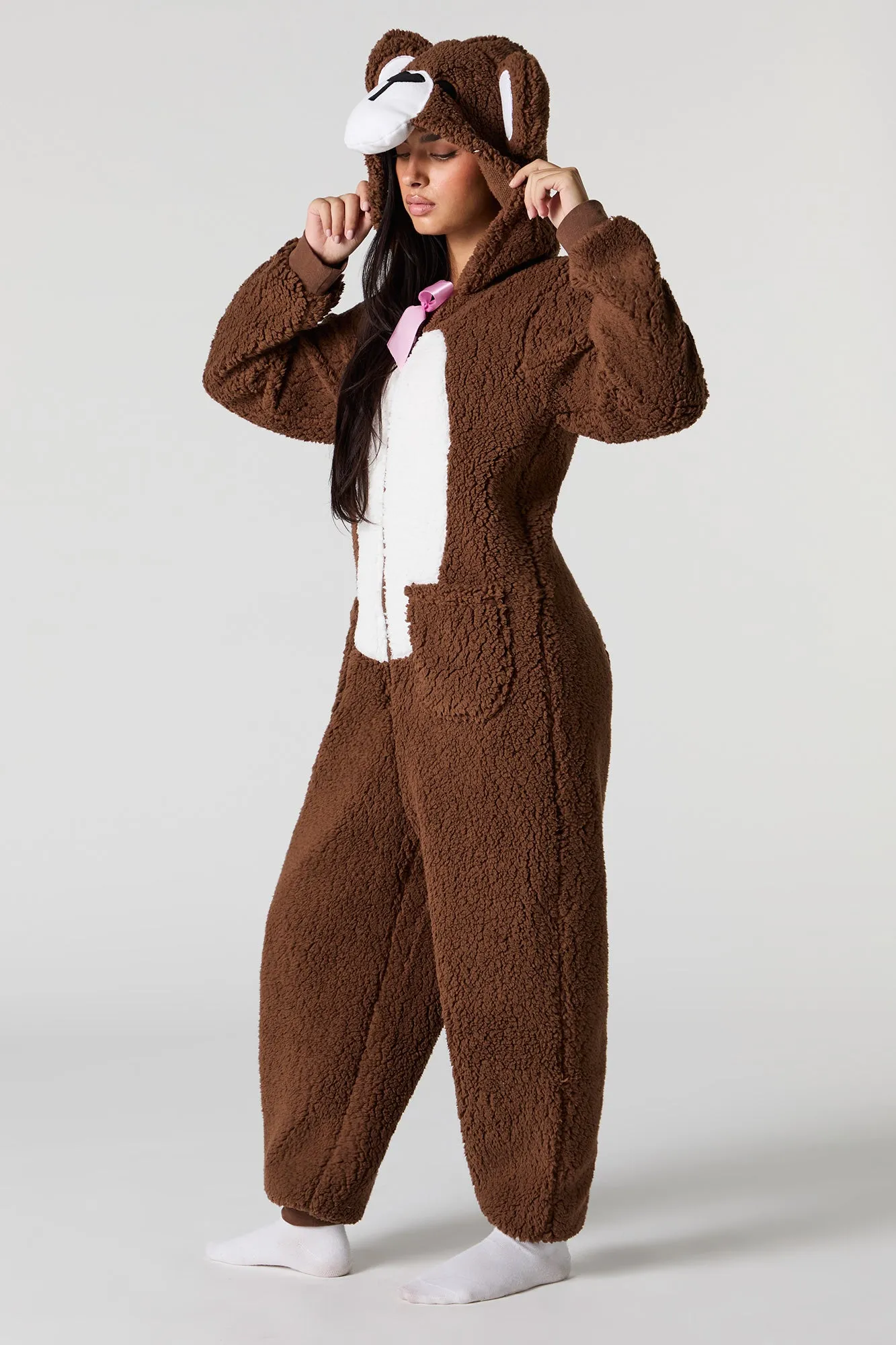 3D Teddy Bear Sherpa Onesie sold by Charlotte Russe product image thumbnail 2