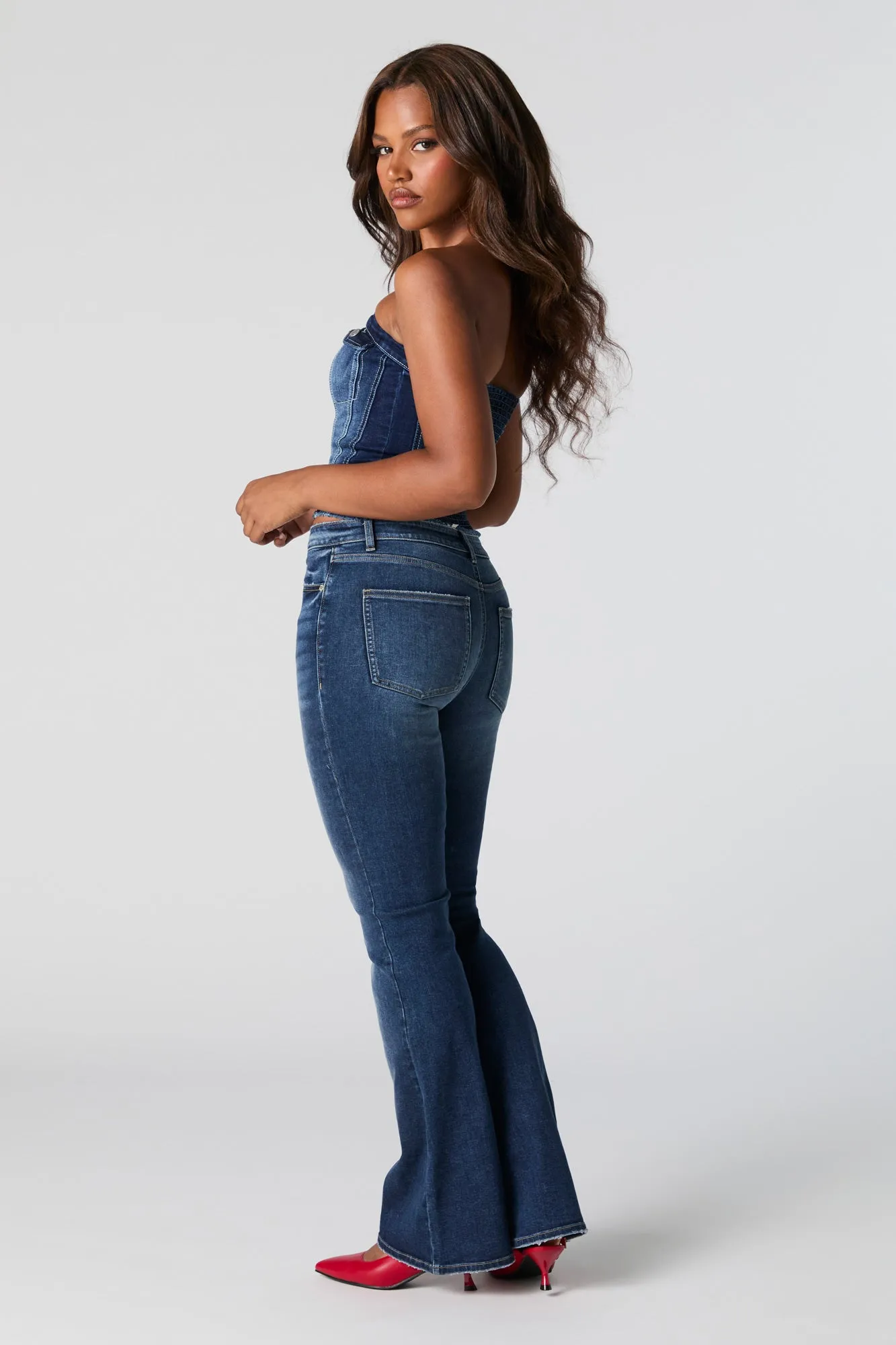 Austin Dark Wash High Rise Flare Jean sold by Charlotte Russe product image thumbnail 3