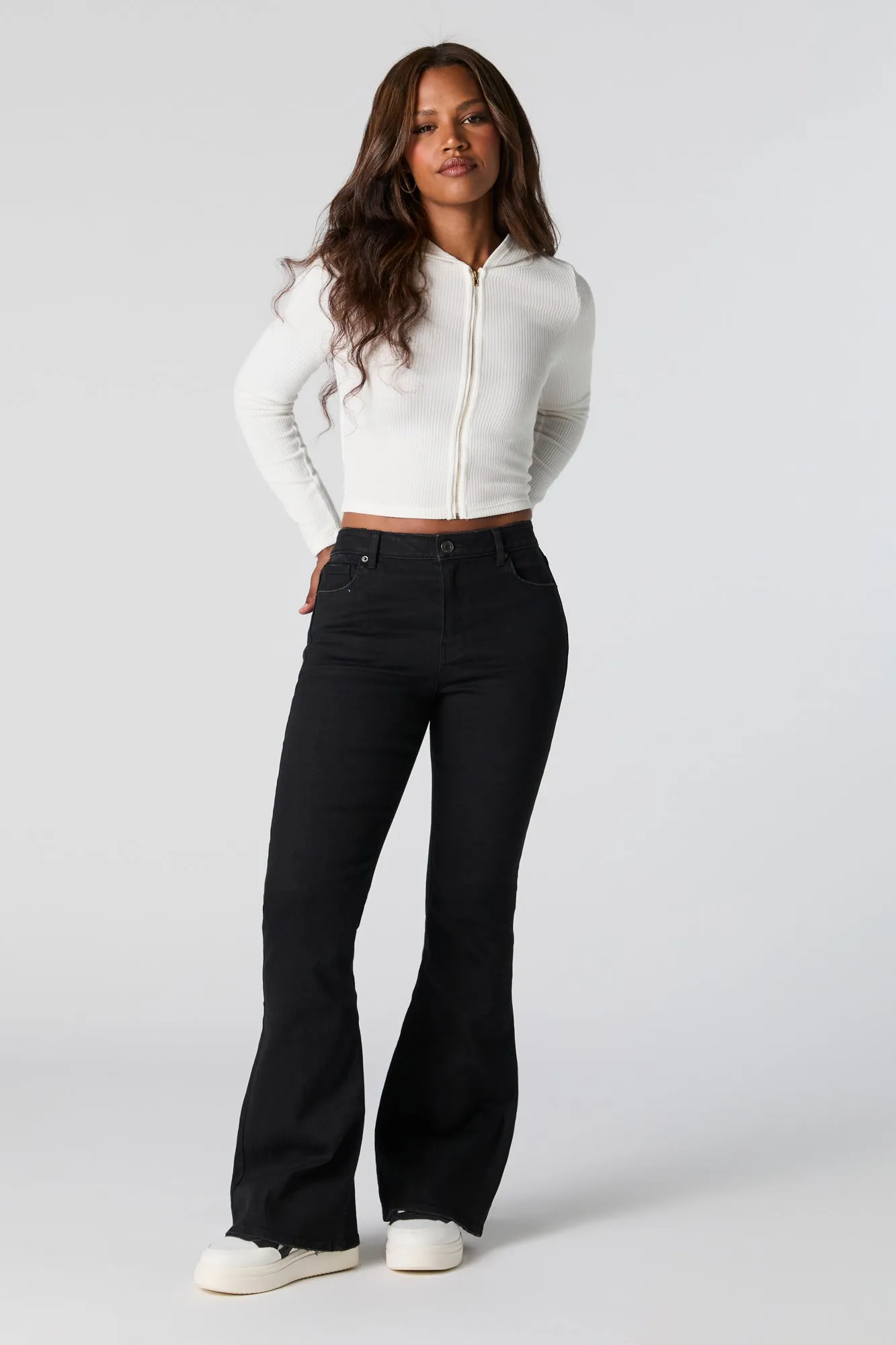 Austin Black Wash High Rise Flare Jean sold by Charlotte Russe