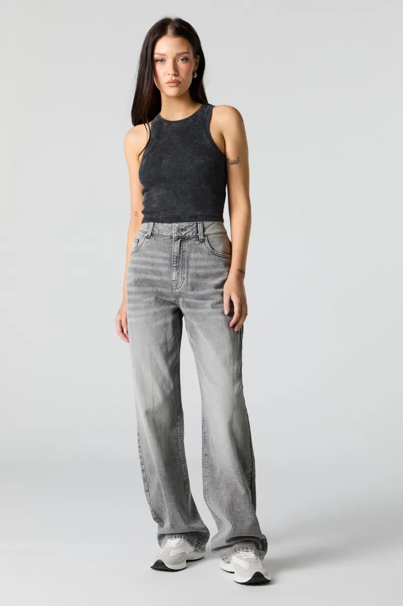 Grey Wash High Rise Wide Leg Jean sold by Charlotte Russe