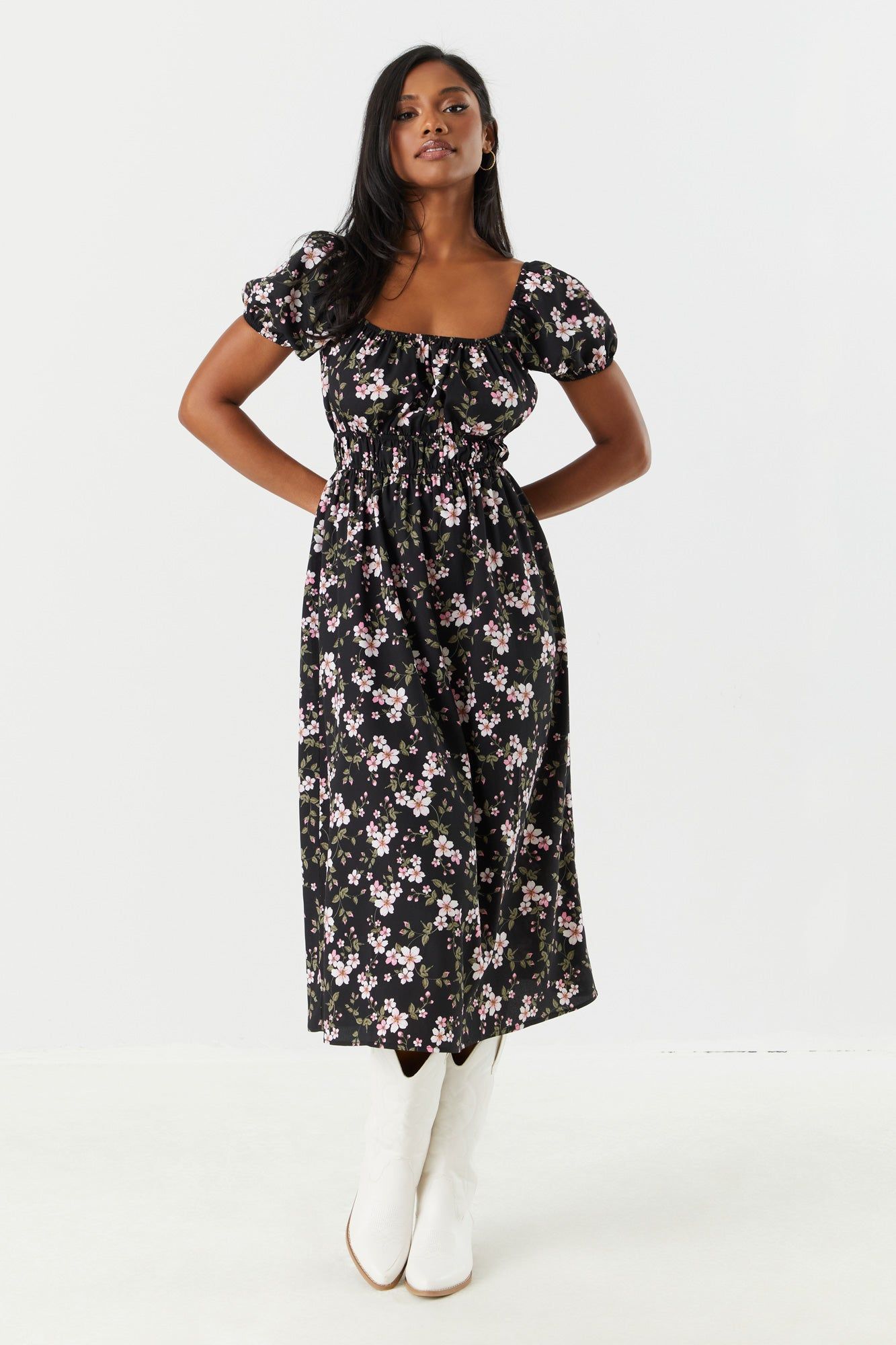 Floral Milkmaid Midi Dress sold by Charlotte Russe