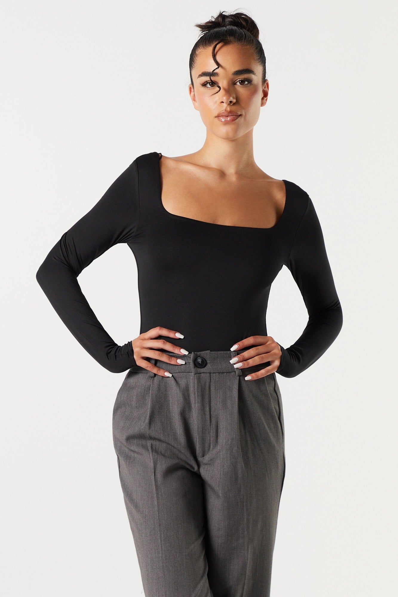 Contour Square Neck Long Sleeve Bodysuit sold by Charlotte Russe product image thumbnail 2