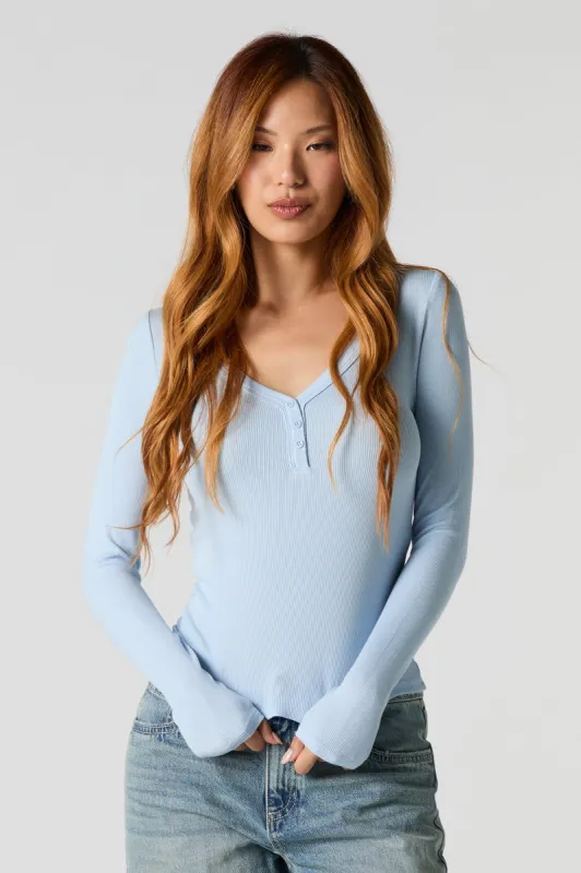 Ribbed Henley Long Sleeve Top sold by Charlotte Russe
