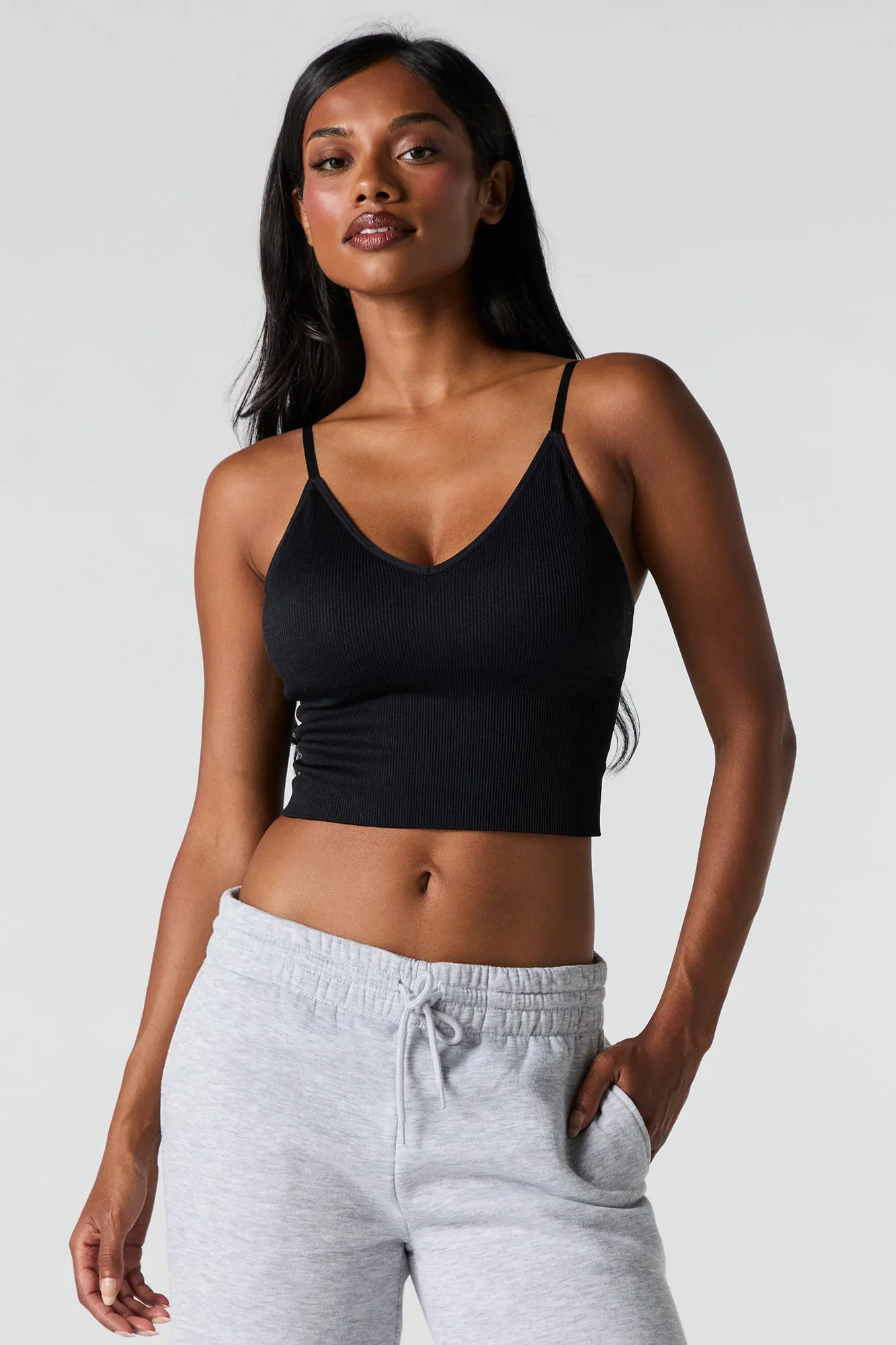Seamless Ribbed V-Neck Cami with Built-In Bra Cups sold by Charlotte Russe product image thumbnail 5
