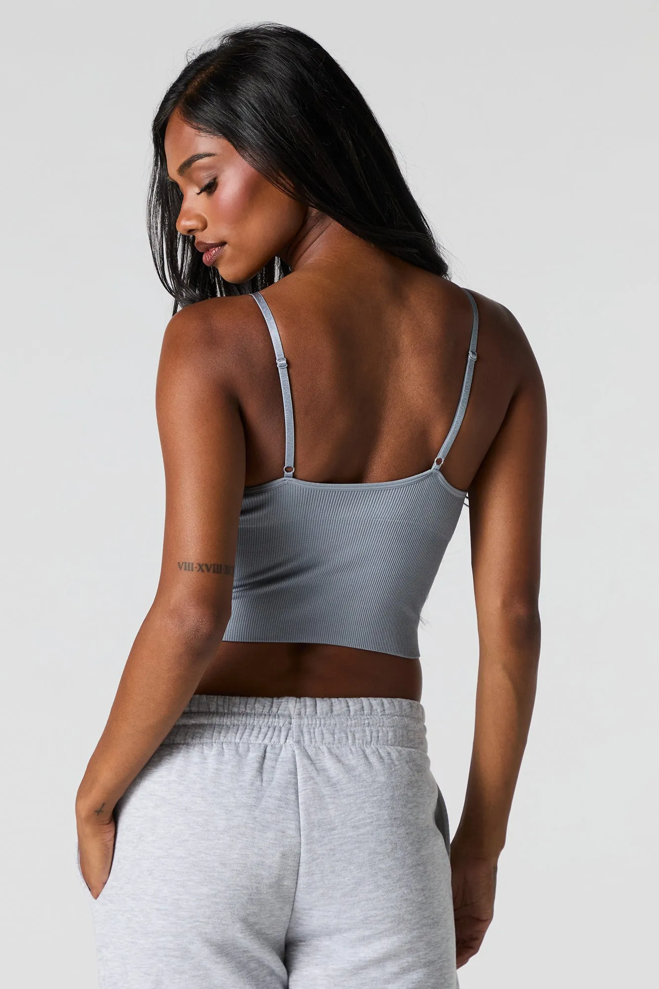 Seamless Ribbed V-Neck Cami with Built-In Bra Cups sold by Charlotte Russe product image thumbnail 2
